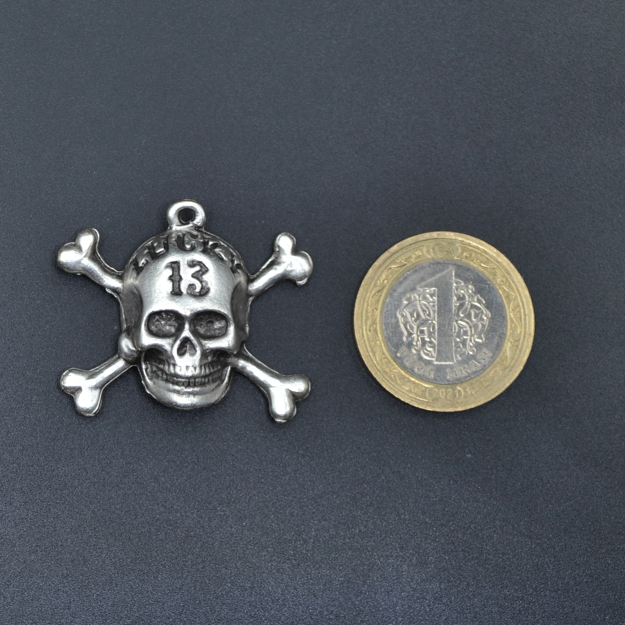 Lucky 13 Kuru Kafa Kolye - Gümüş ( Silver ) Renk - 60 cm Düz Ezme Zincir Kolye