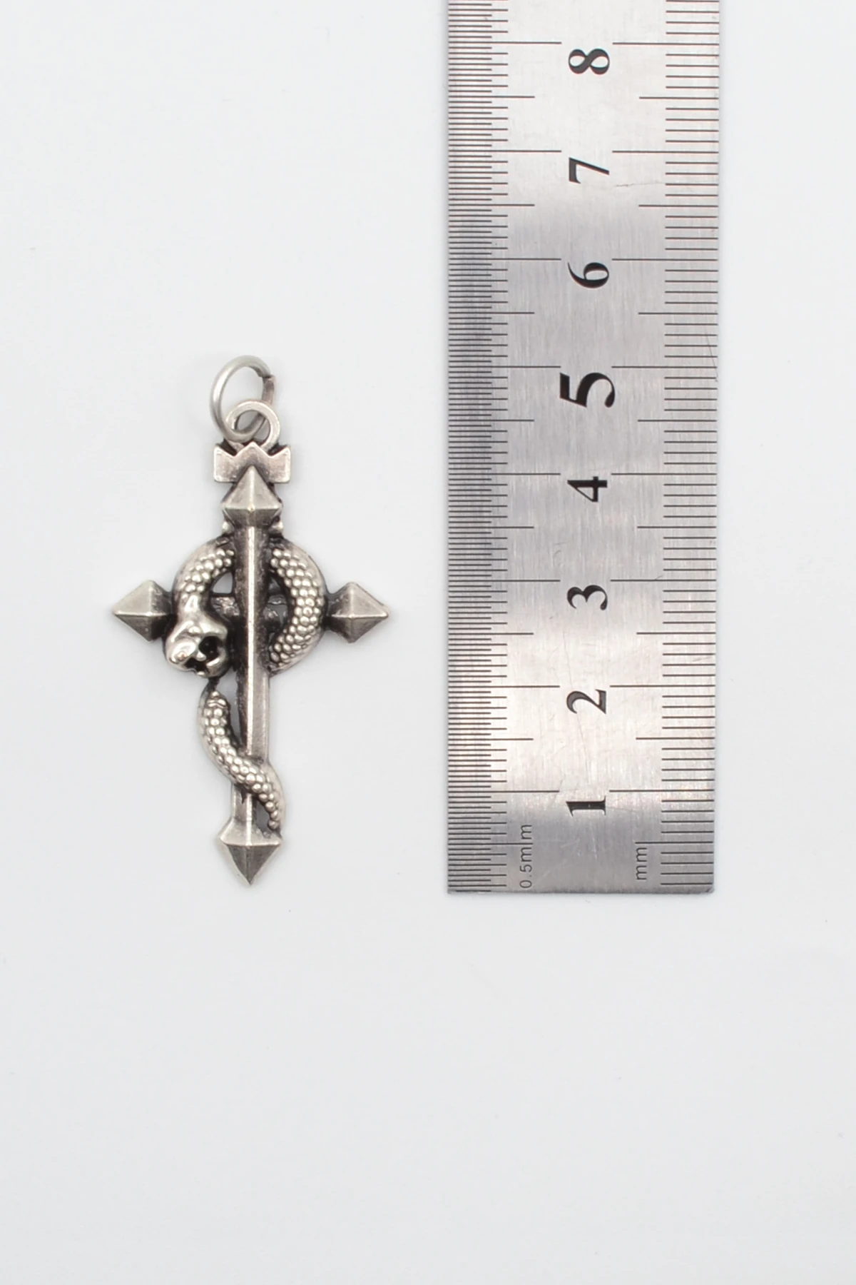 Yılanlı Haç Kolye - Gümüş ( Silver ) Renk - 60 cm Deri İp Kolye