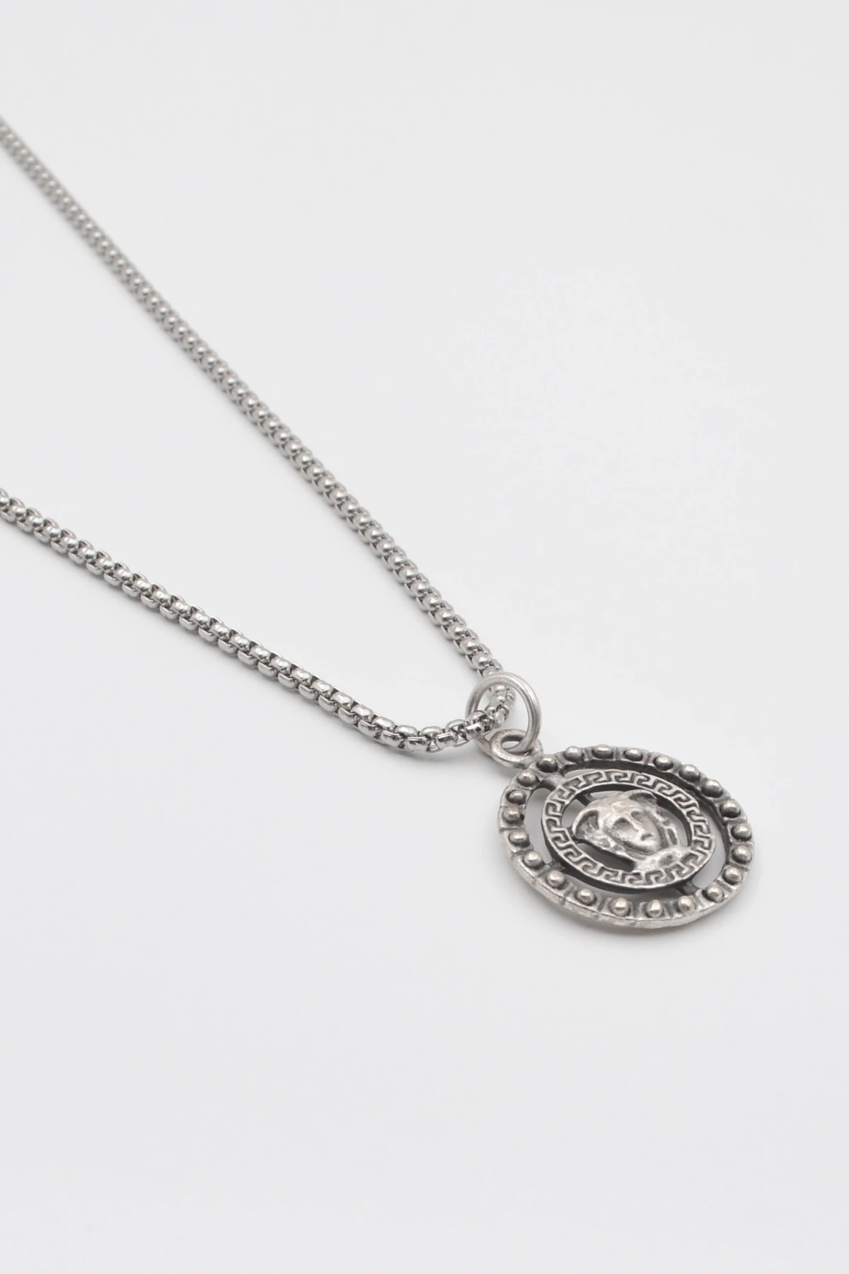 Mitolojik Medusa Örme Zincir Kolye - Antik Gümüş Kaplama - Kadın Erkek - 60 cm