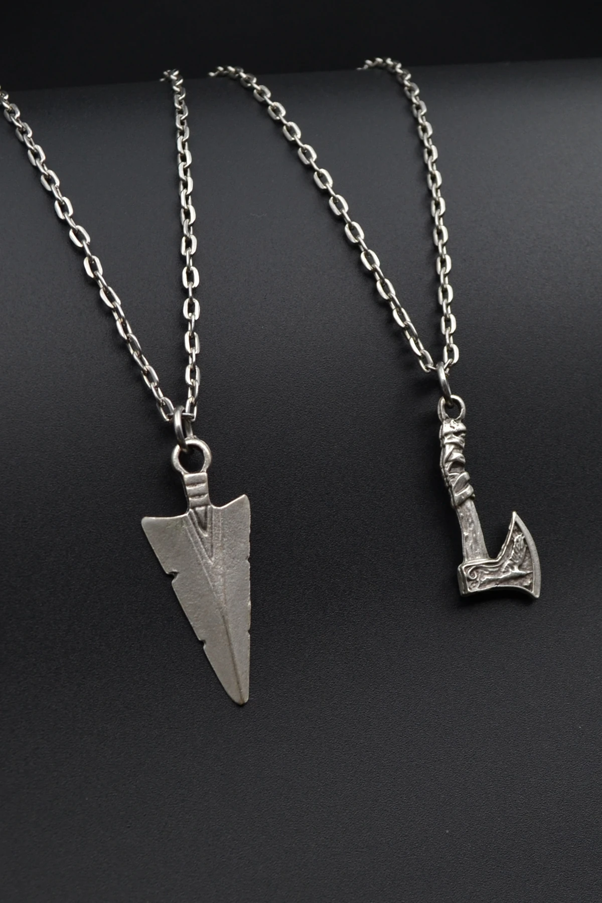 2'li Viking Balta Triagle Ok Ucu Erkek Kadın Kolye Seti