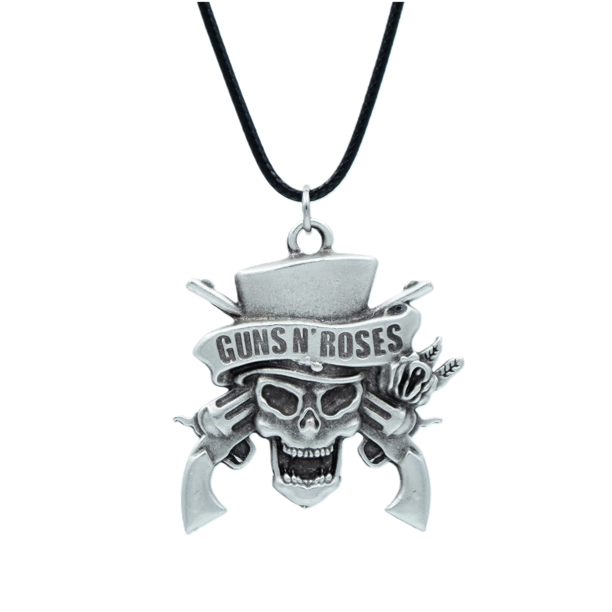 Guns'n Roses Kolye - Gümüş ( Silver ) Renk - 60 cm Deri İp Kolye