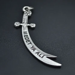 Zülfikar Kılıcı Kolye - Gümüş ( Silver Renk ) - 60 cm Deri İp Kolye