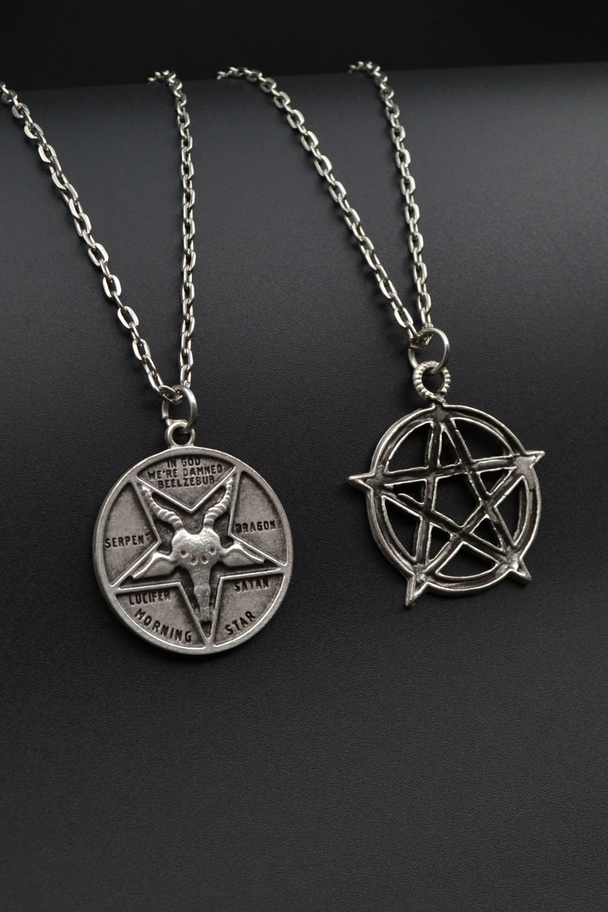 2'li Lucifer Morning Star Pentagram Wicca Erkek Kadın Kolye Seti