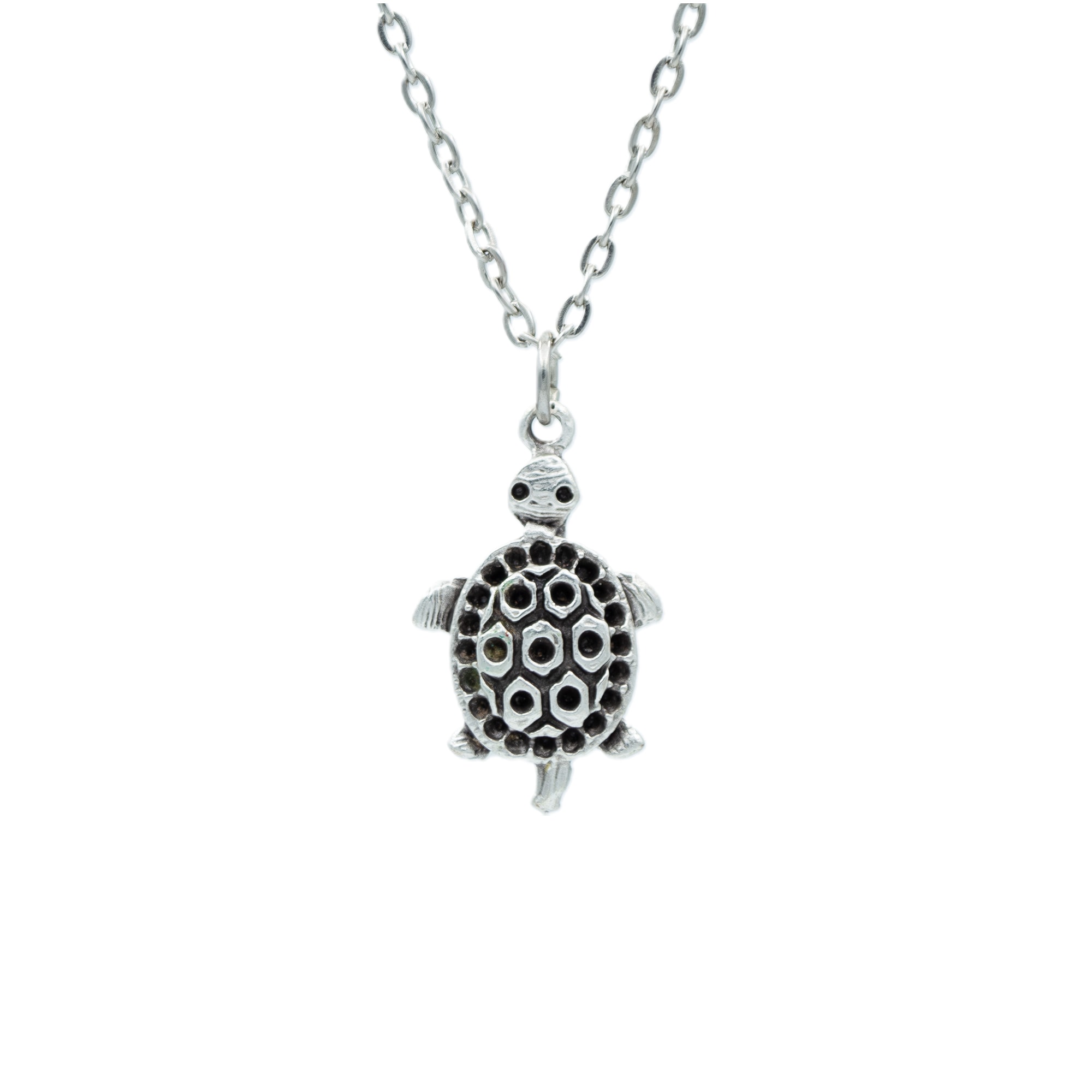 Kaplumbağ Kolye - Gümüş ( Silver ) Renk - 60 cm Düz Ezme Zincir Kolye