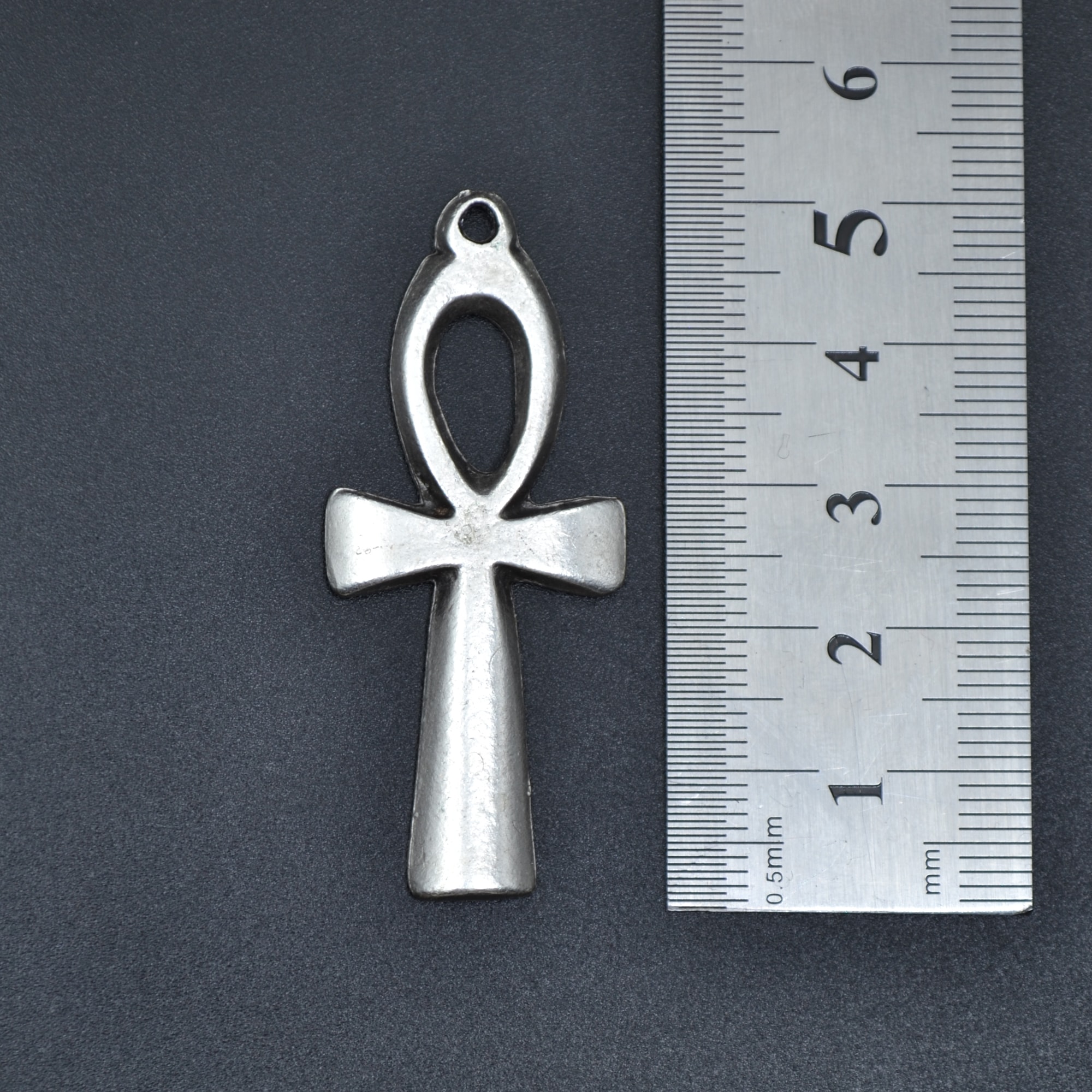 Ankh Sembolü - Nil'in Anahtarı Kolye - Gümüş ( Silver ) Renk - 60 cm Düz Ezme Zincir Kolye
