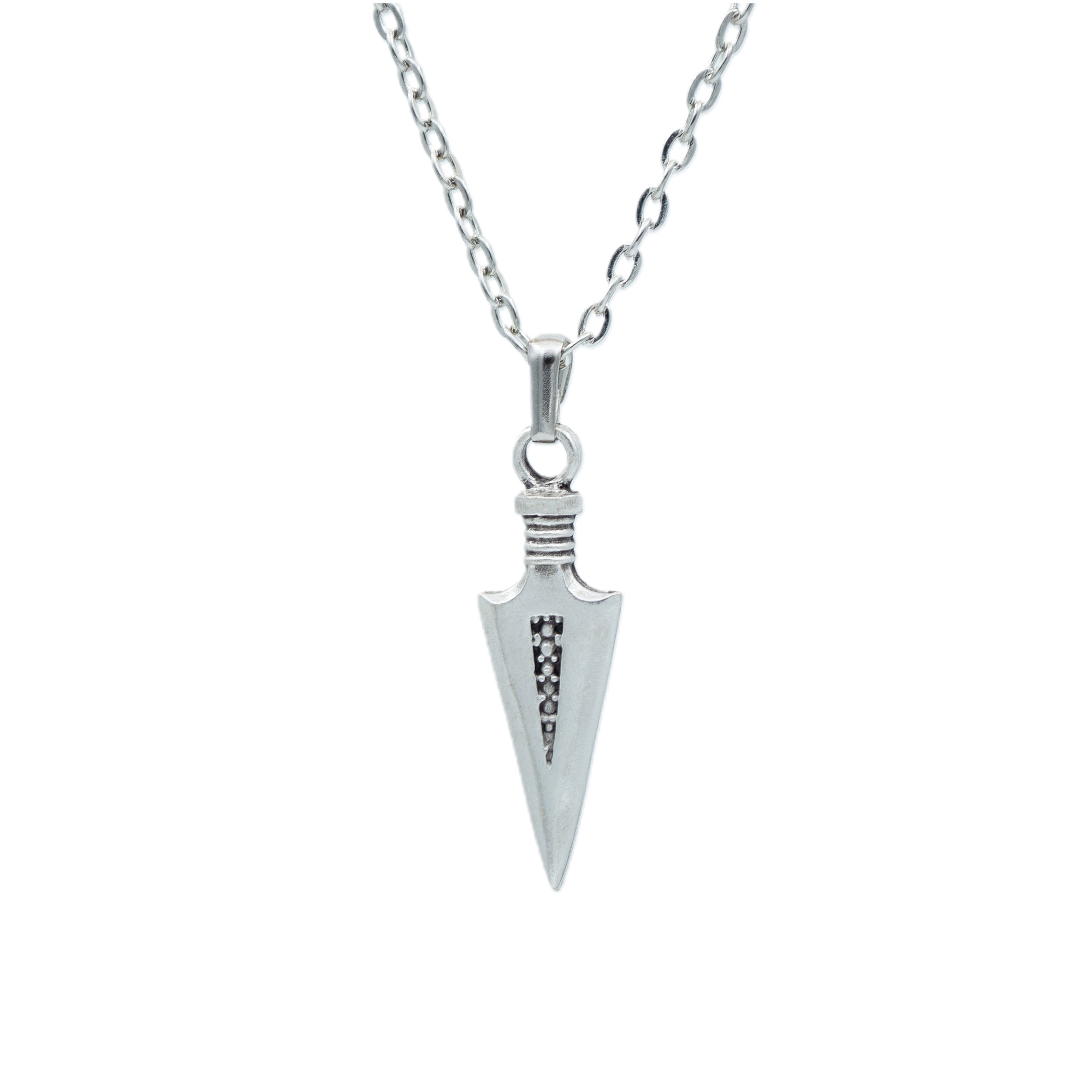 Ok Ucu Şeklinde Kolye - Gümüş ( Silver ) Renk - 60 cm Düz Ezme Zincir Kolye