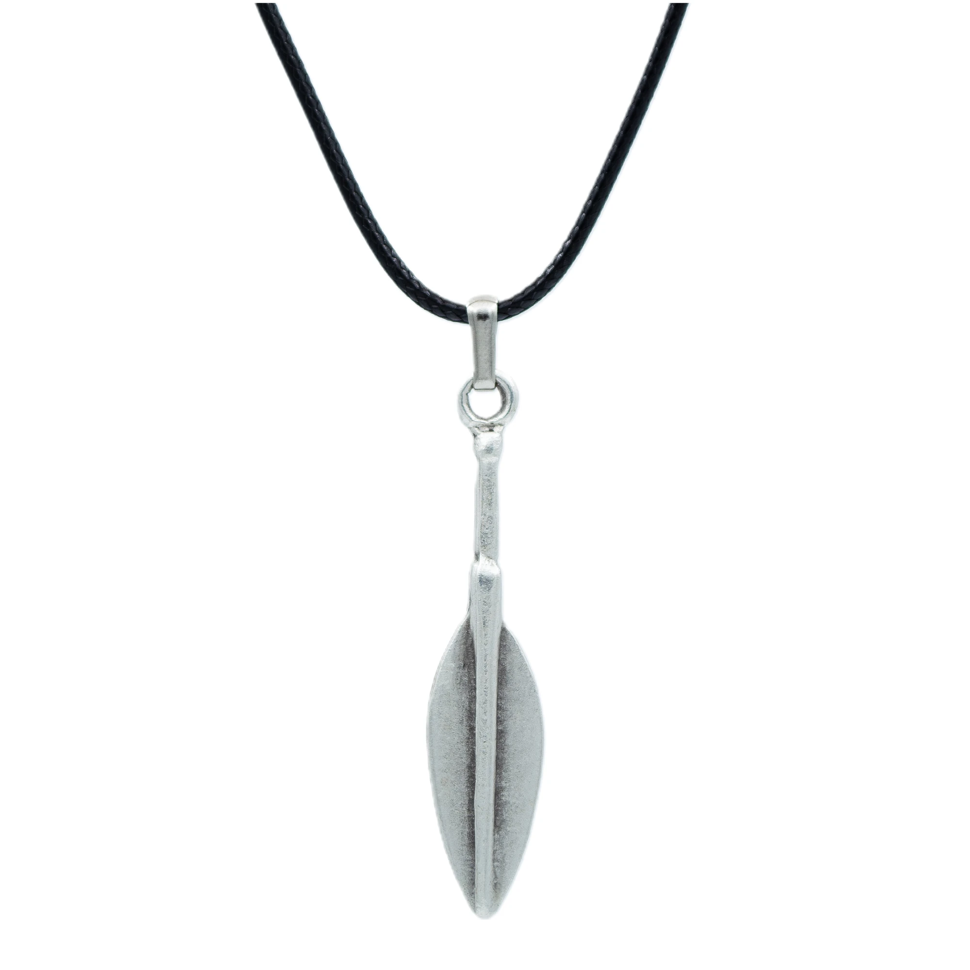 Mızrak Ucu Şeklinde Kolye - Gümüş ( Silver ) Renk - 60 cm Deri İp Kolye