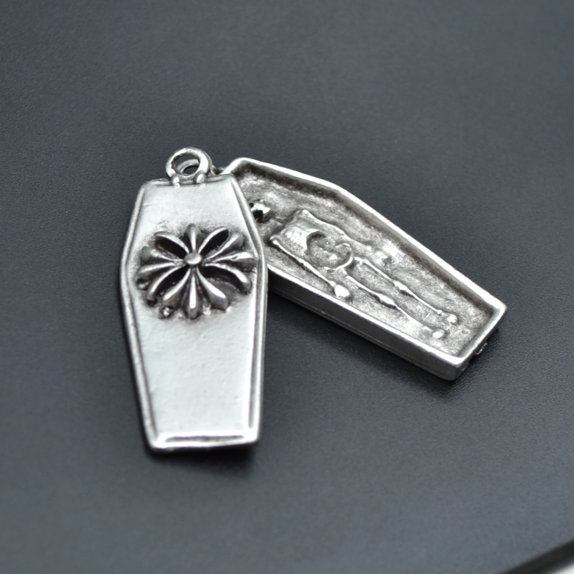 Tabut - İskelet Kolye - Gümüş ( Silver ) Renk - 60 cm Örme Zincir Kolye