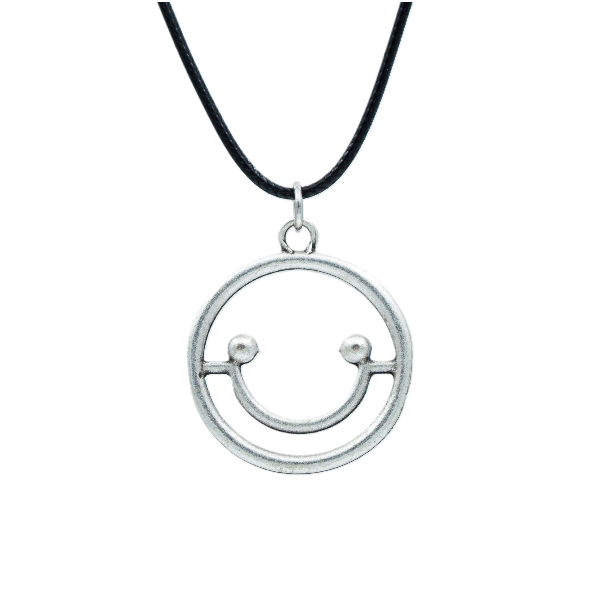 Büyük Gülsen Surat - Smile Kolye - Gümüş ( Silver ) Renk - 60 cm Deri İp Kolye