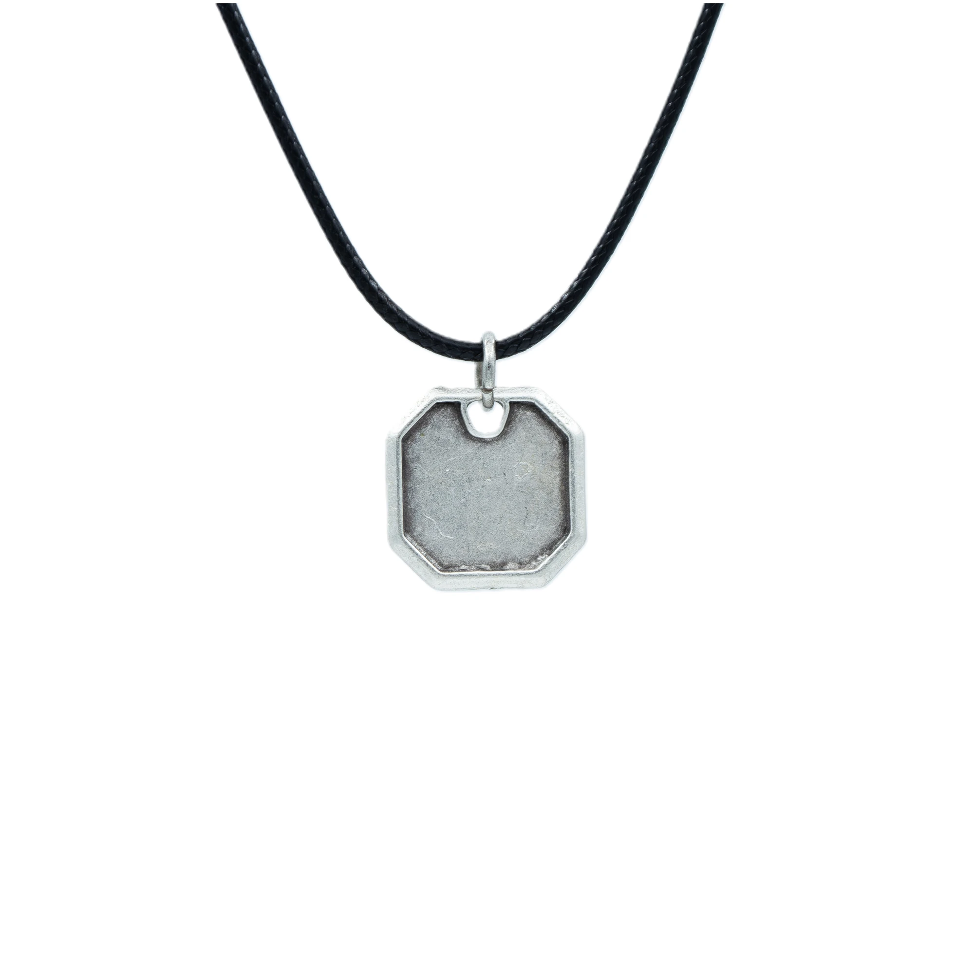 Geometrik Kolye - Gümüş ( Silver ) Renk - 60 cm Deri İp Kolye