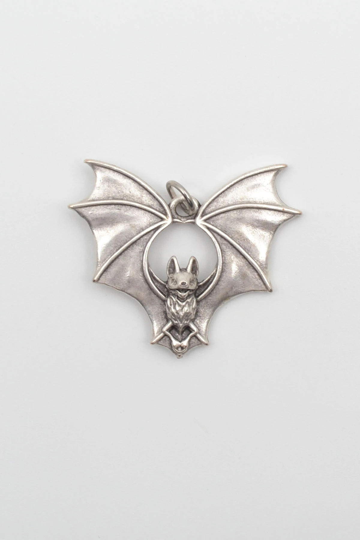 Gotik Yarasa Kolye - Gümüş ( Silver ) Renk - 60 cm Deri İp Kolye