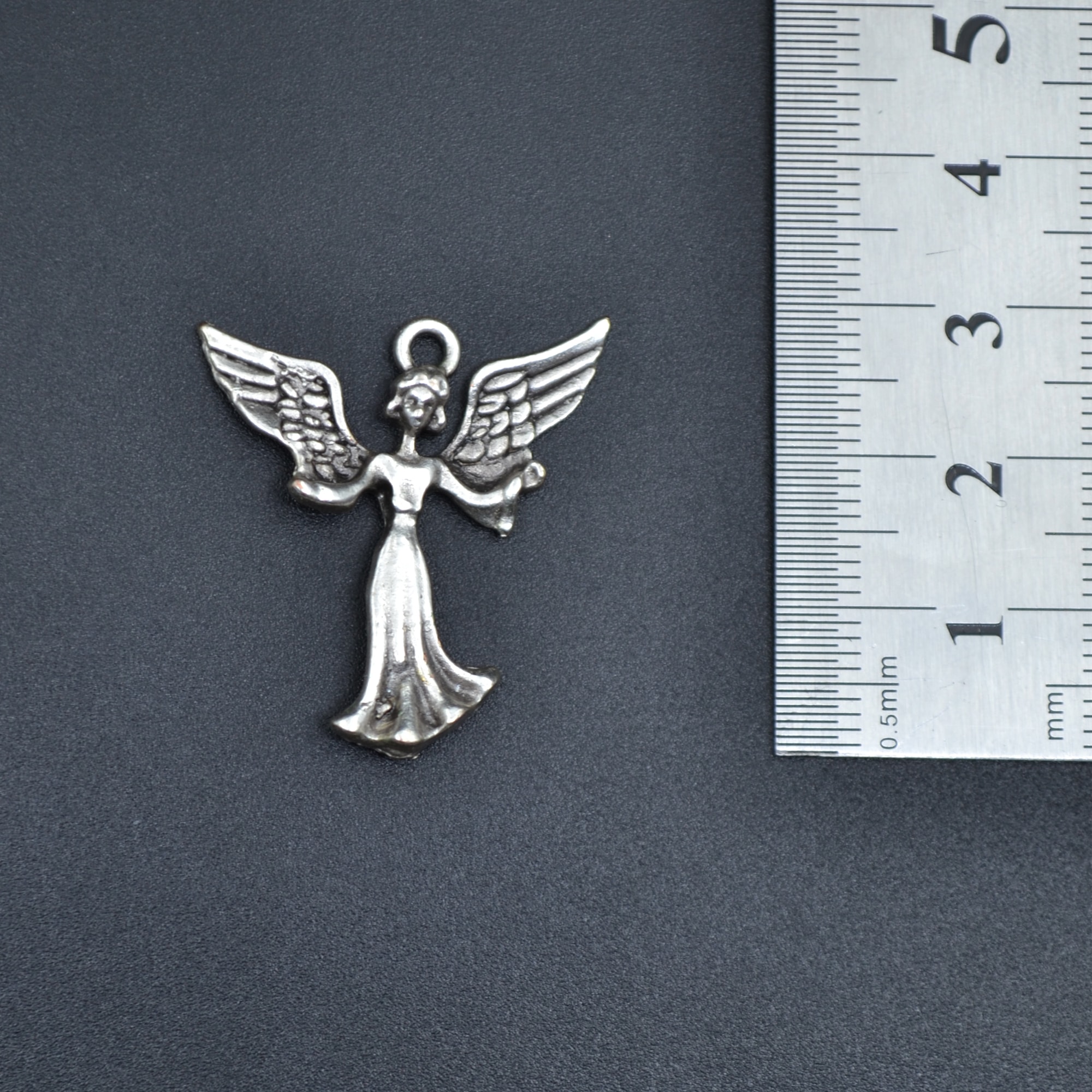 Minimal Kanatlı Melek Kolye - Gümüş ( Silver ) Renk - 60 cm Deri İp Kolye