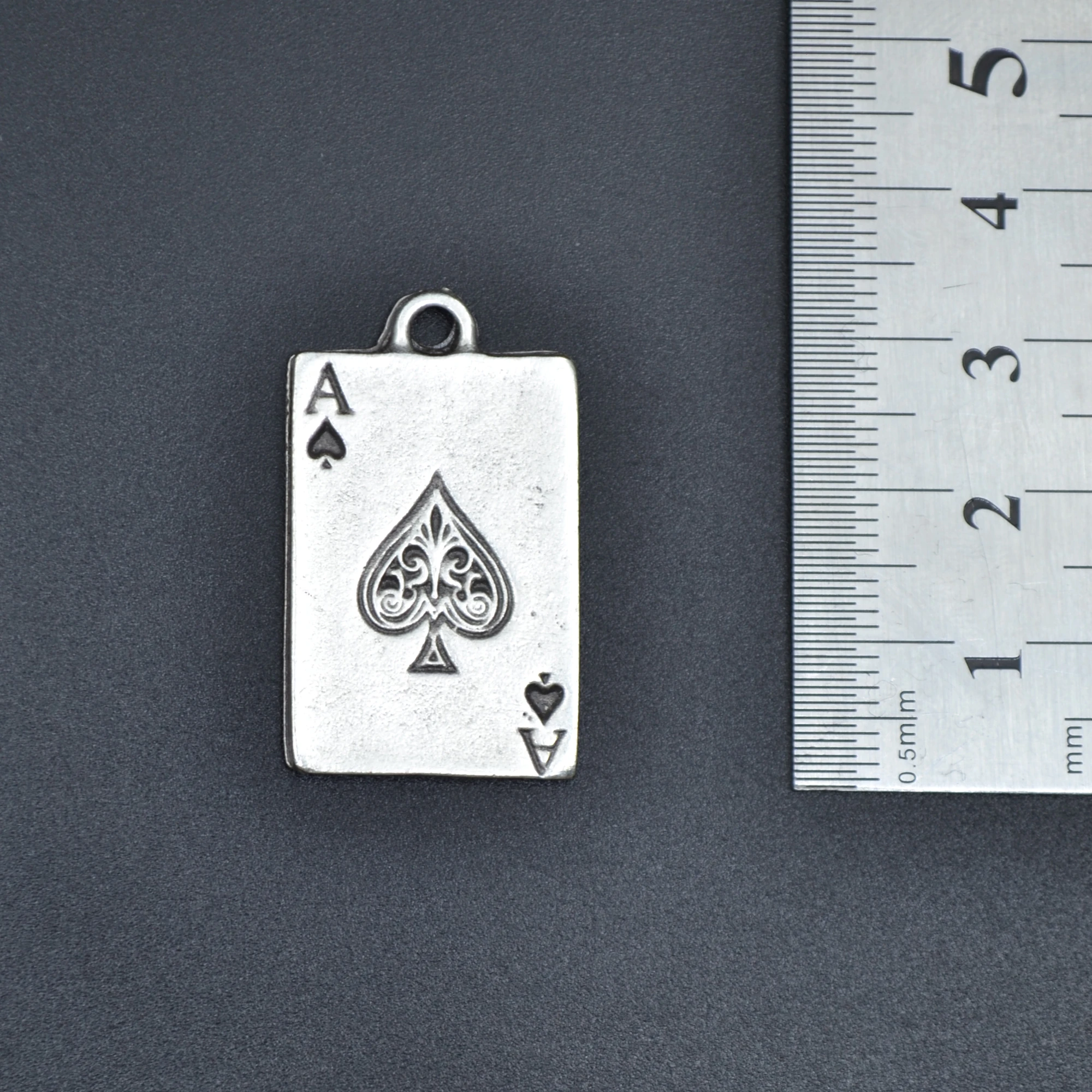 Maça As Poker İskambil Kolye - Gümüş ( Silver ) Renk - 60 cm Deri İp Kolye