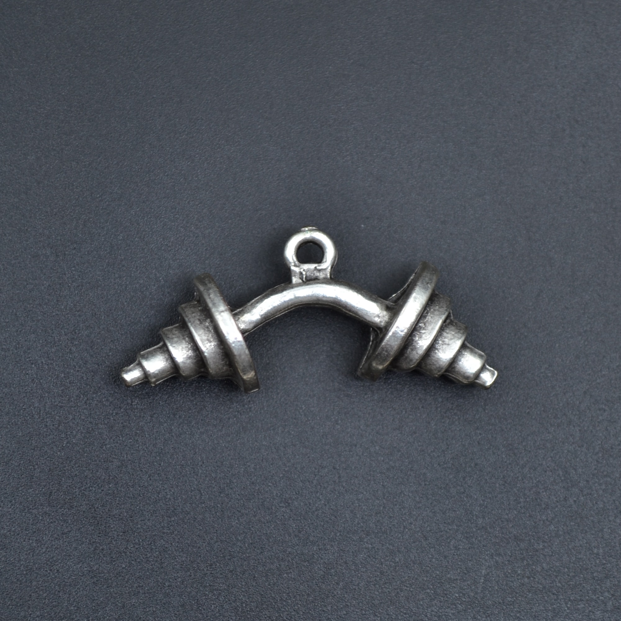 Sporcu Halter - Dambıl Kolye - Gümüş ( Silver ) Renk - 60 cm Deri İp Kolye
