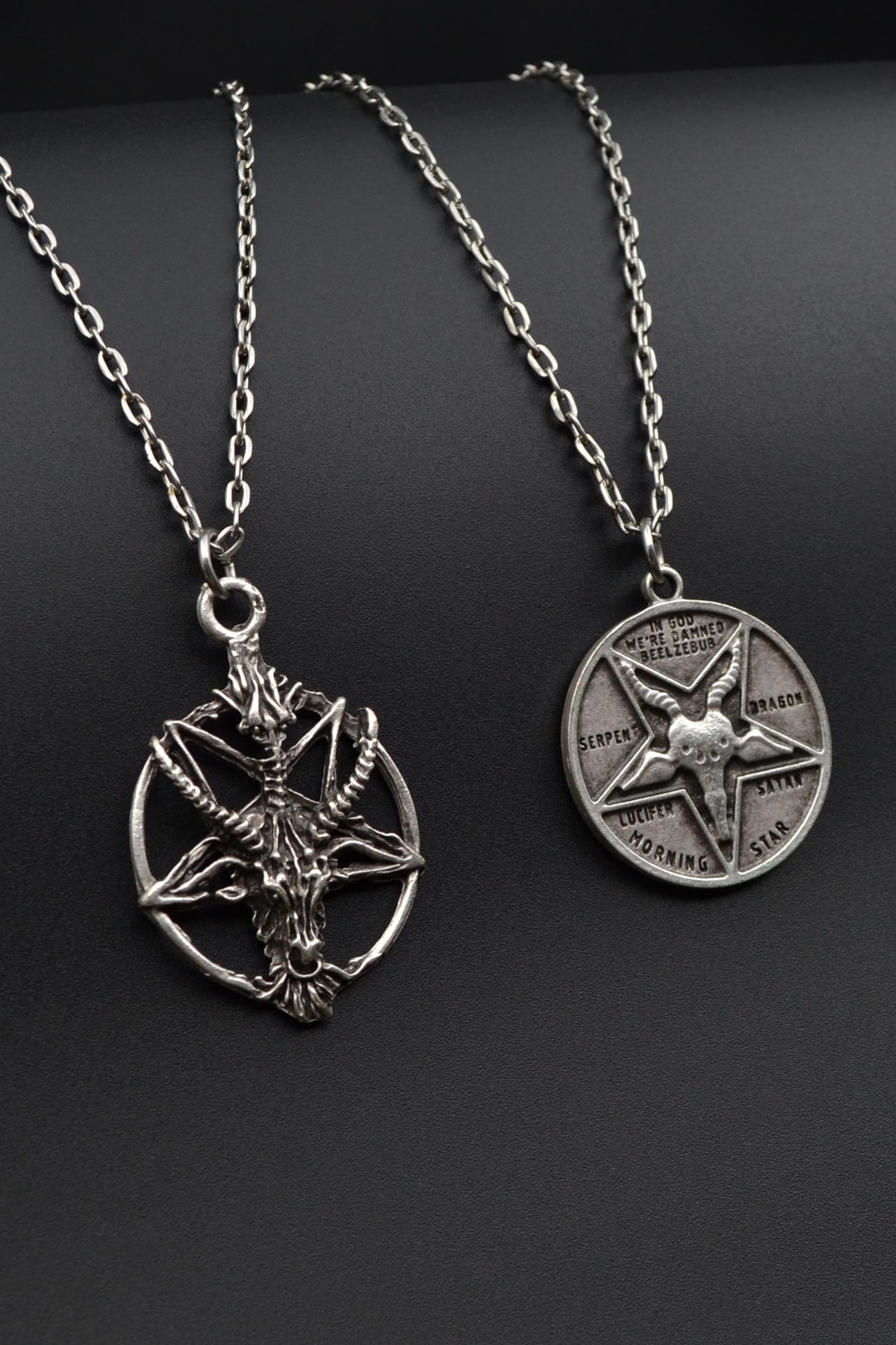 2'li Lucifer Morning Star Ters Pentagram Keçi Kafası Erkek Kadın Kolye Seti