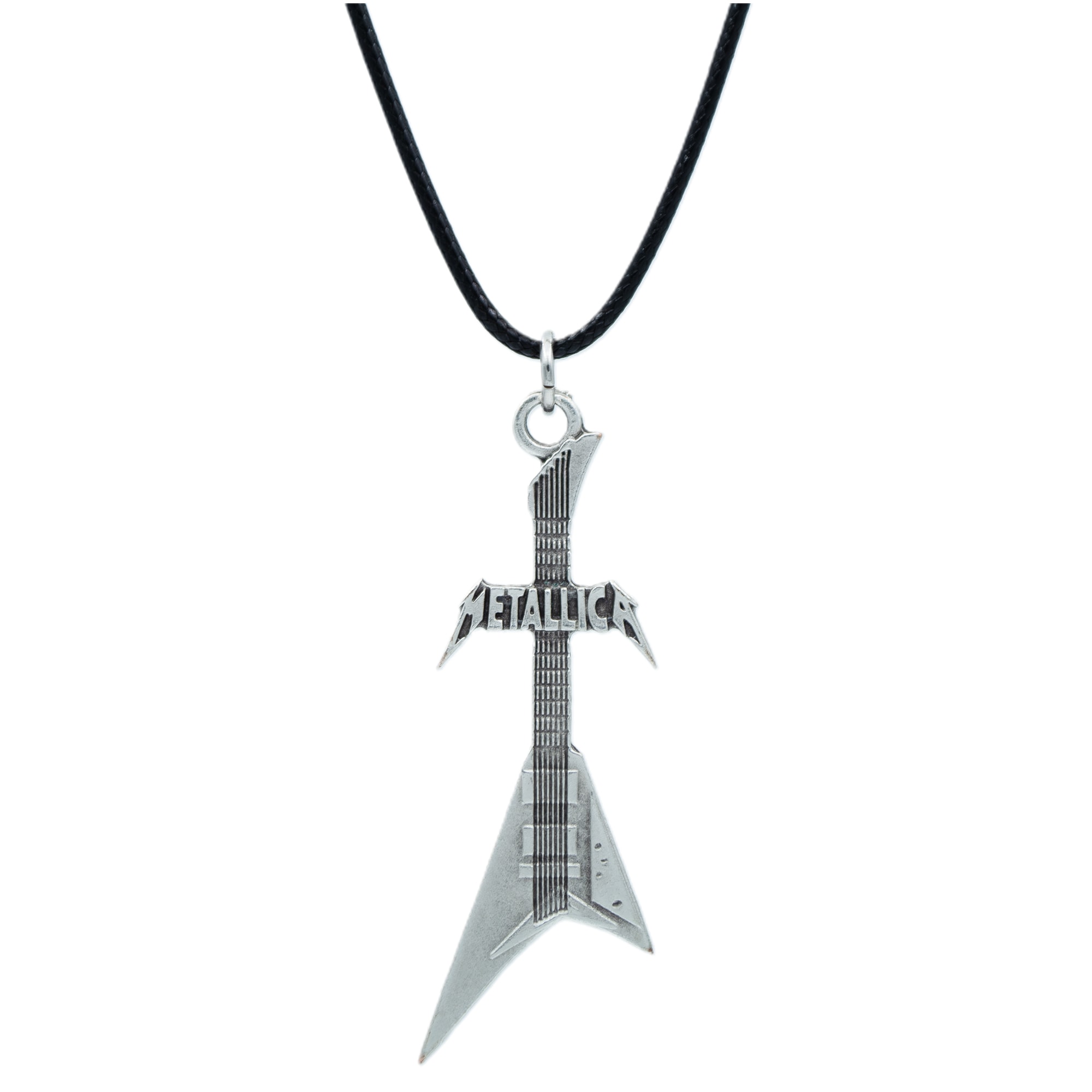 Metallica Elektro Gitar Kolye - Gümüş ( Silver ) Renk - 60 cm Deri İp Kolye