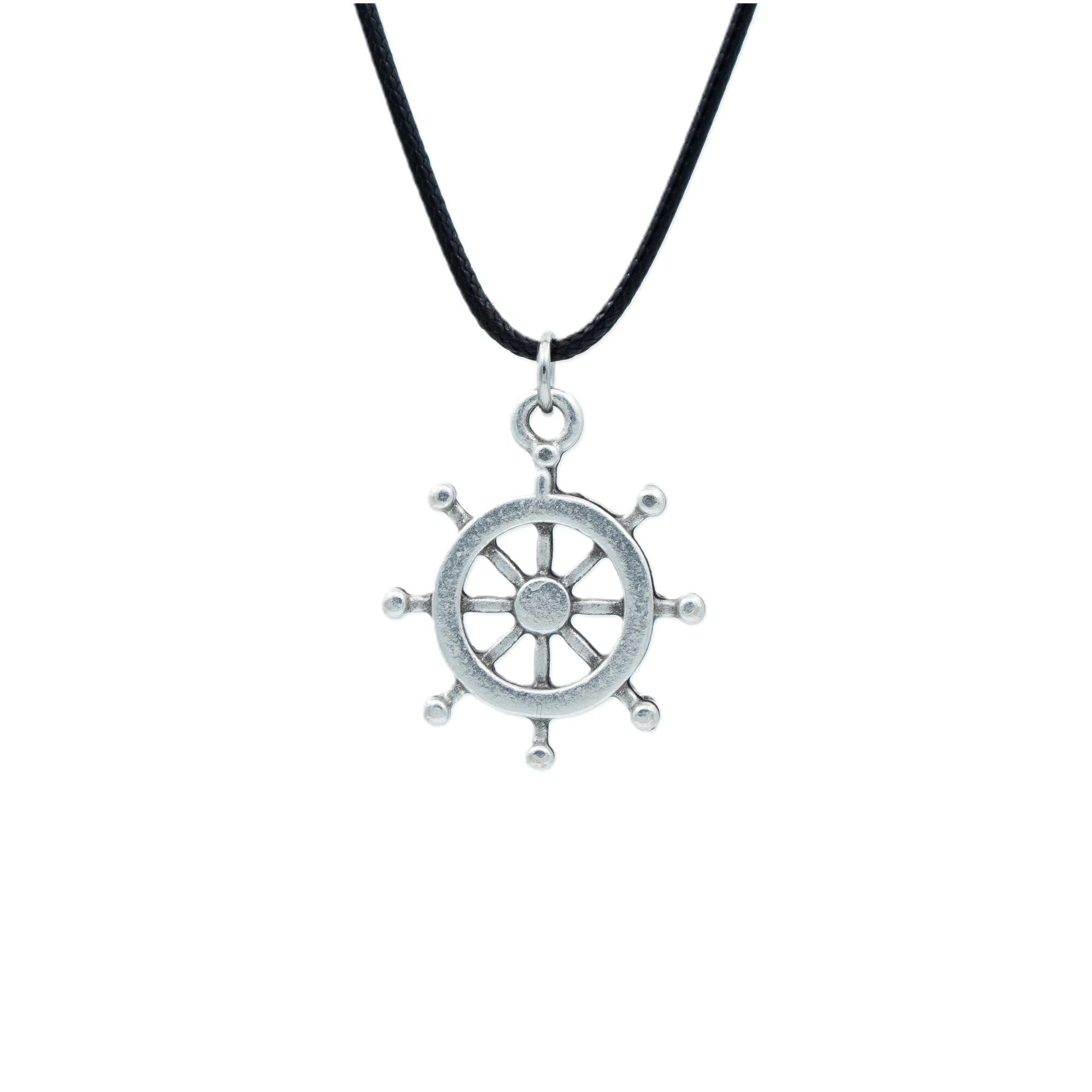 Dümen Kolye - Gümüş ( Silver ) Renk - 60 cm Deri İp Kolye