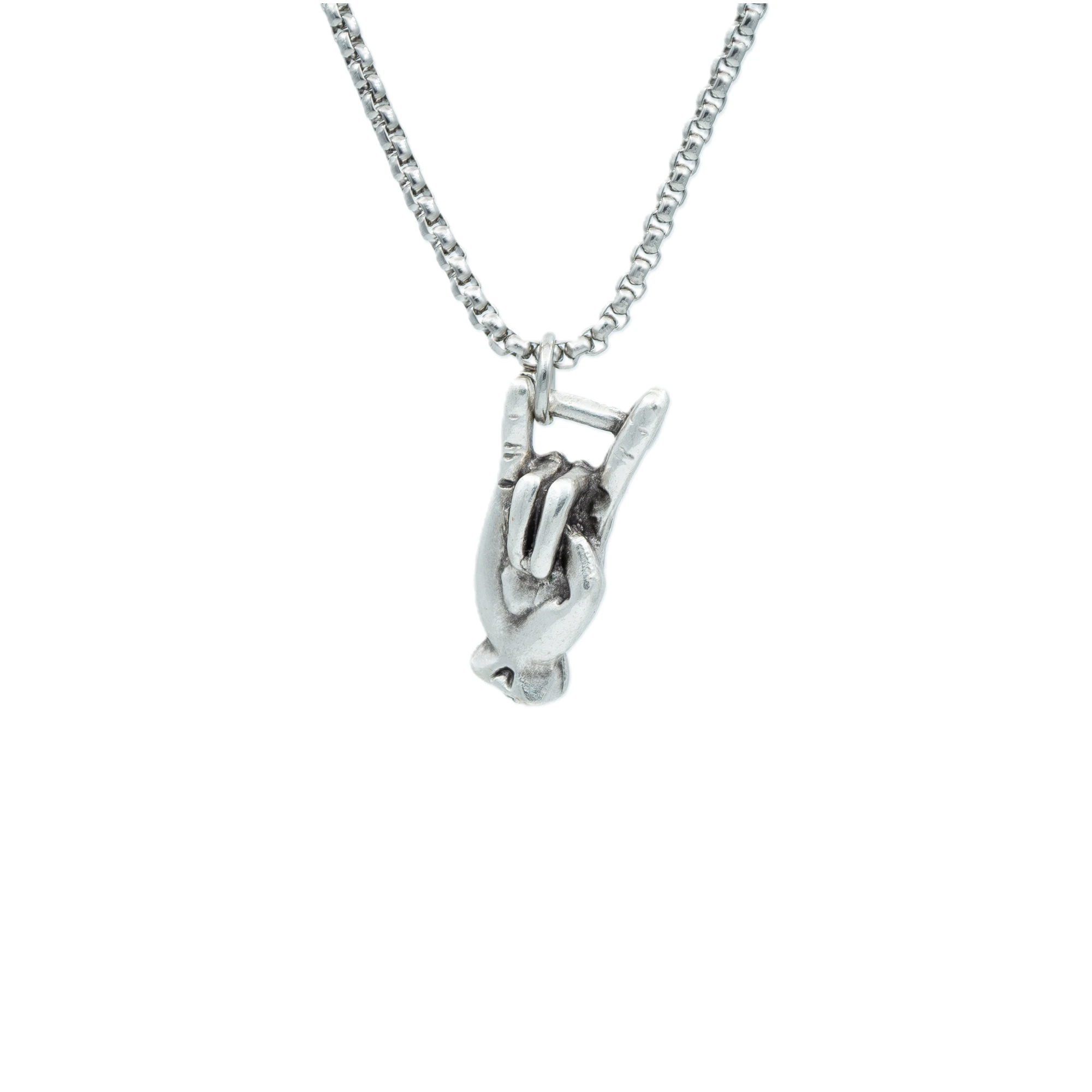 Şeytan Boynuzları - Devil Horns Kolye - Gümüş ( Silver ) Renk - 60 cm Örme Zincir Kolye