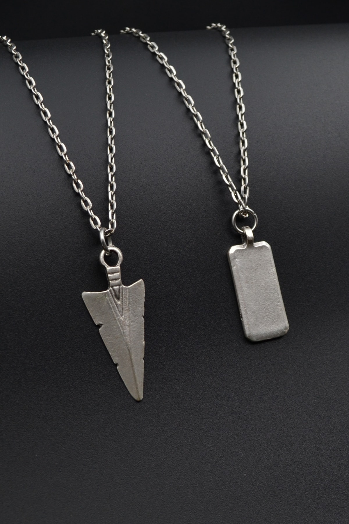 2'li Ok Ucu Triagle Dikdörtgen Bar Erkek Kadın Kolye Seti