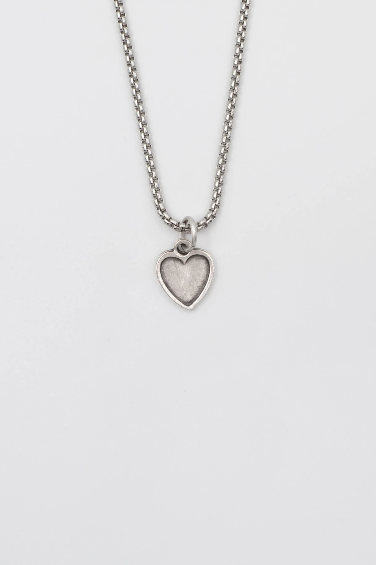 Minimalist Kalp Örme Zincir Kolye - Antik Gümüş Kaplama - Kadın Erkek - 60 cm