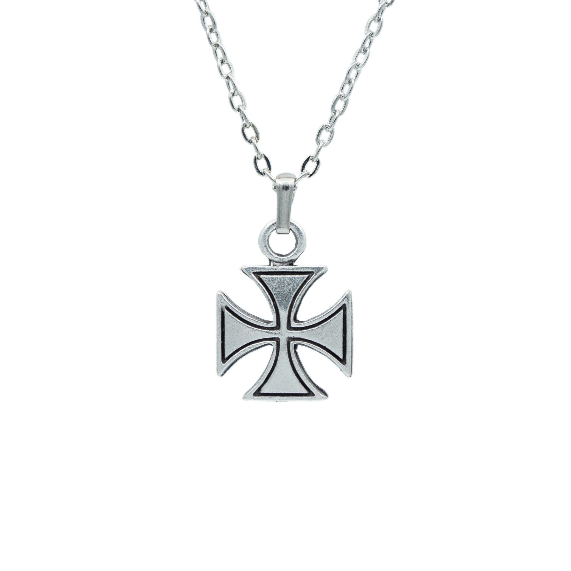 Gamalı Haç Kolye - Gümüş ( Silver ) Renk - 60 cm Düz Ezme Zincir Kolye