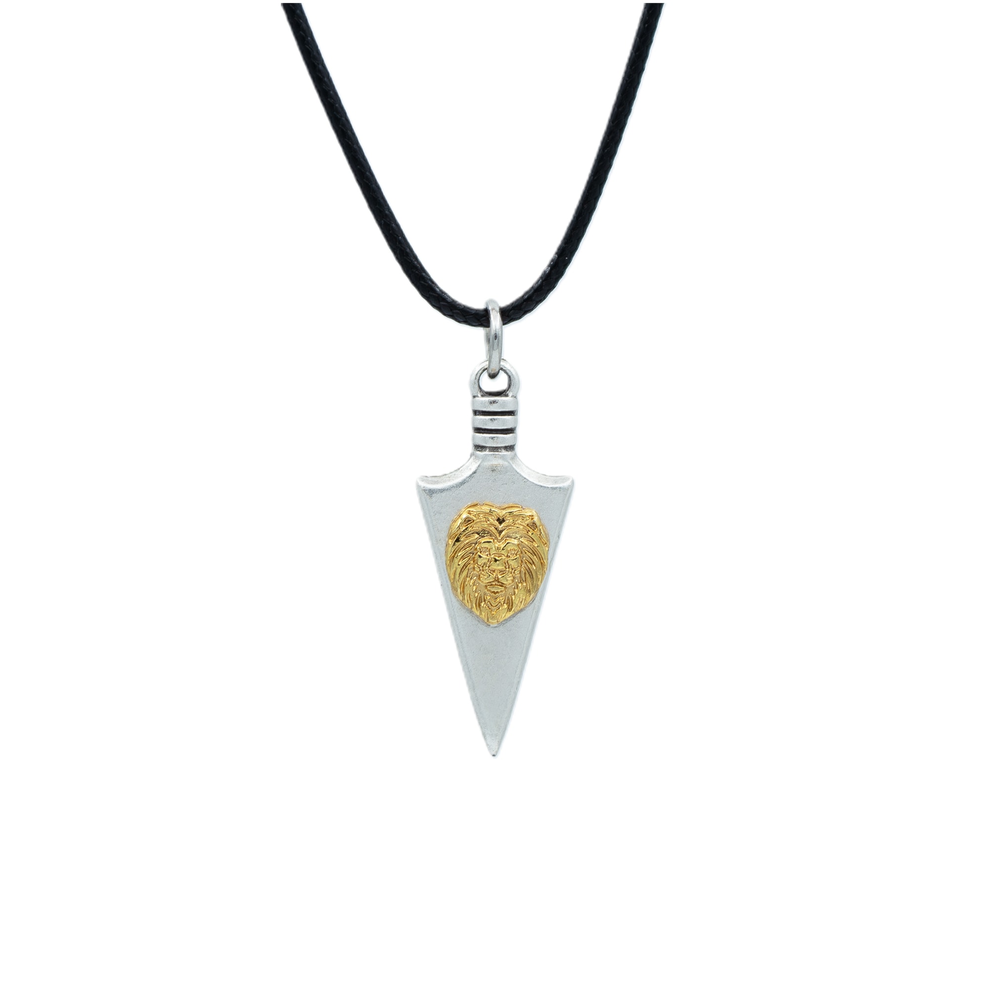 Ok Ucu Aslan Detaylı Kolye - Gümüş ( Silver ) Renk - 60 cm Deri İp Kolye