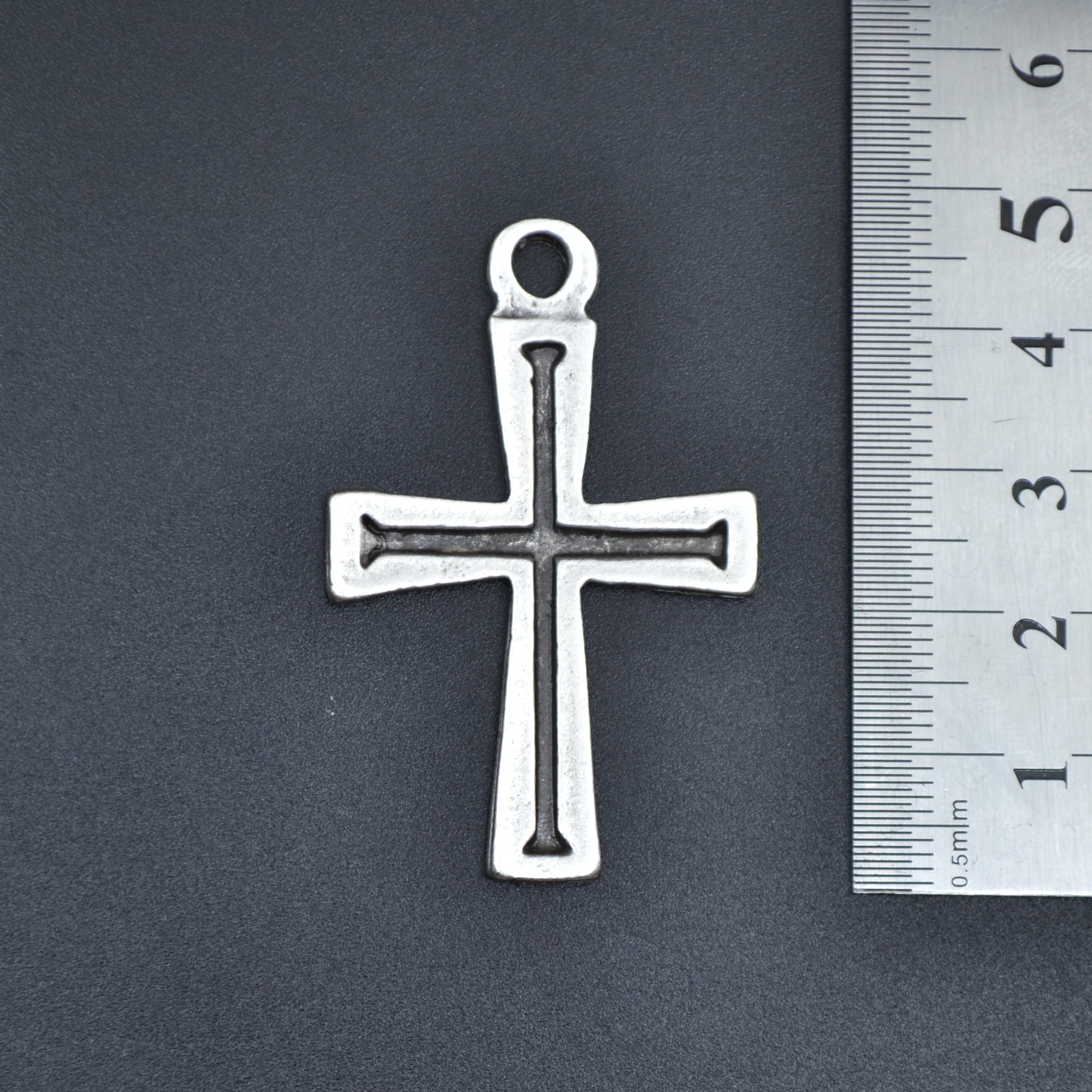 Haç Kolye - Gümüş ( Silver ) Renk - 60 cm Deri İp Kolye