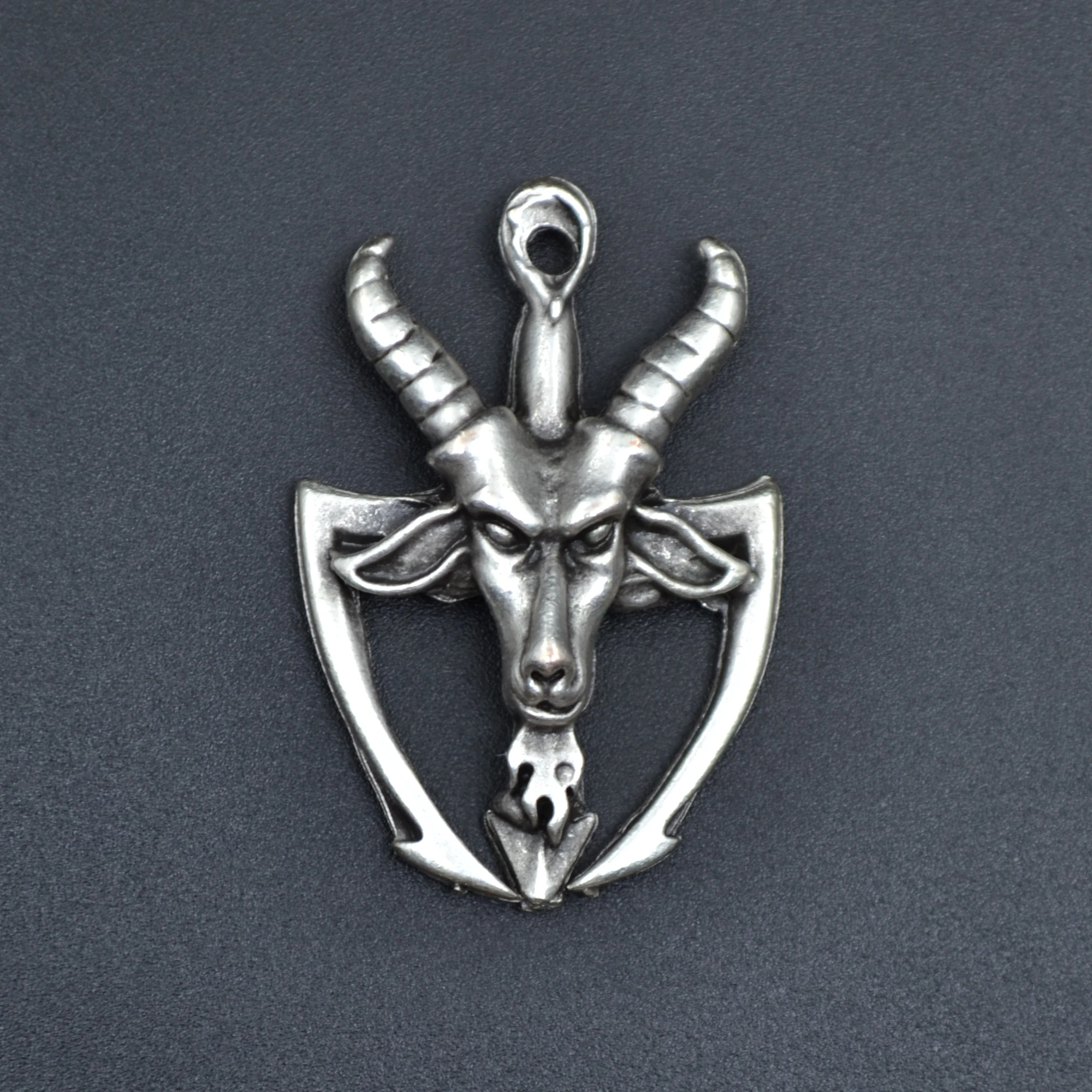 Pagan - Keçi Şeytan Kolye - Gümüş ( Silver ) Renk - 60 cm Deri İp Kolye