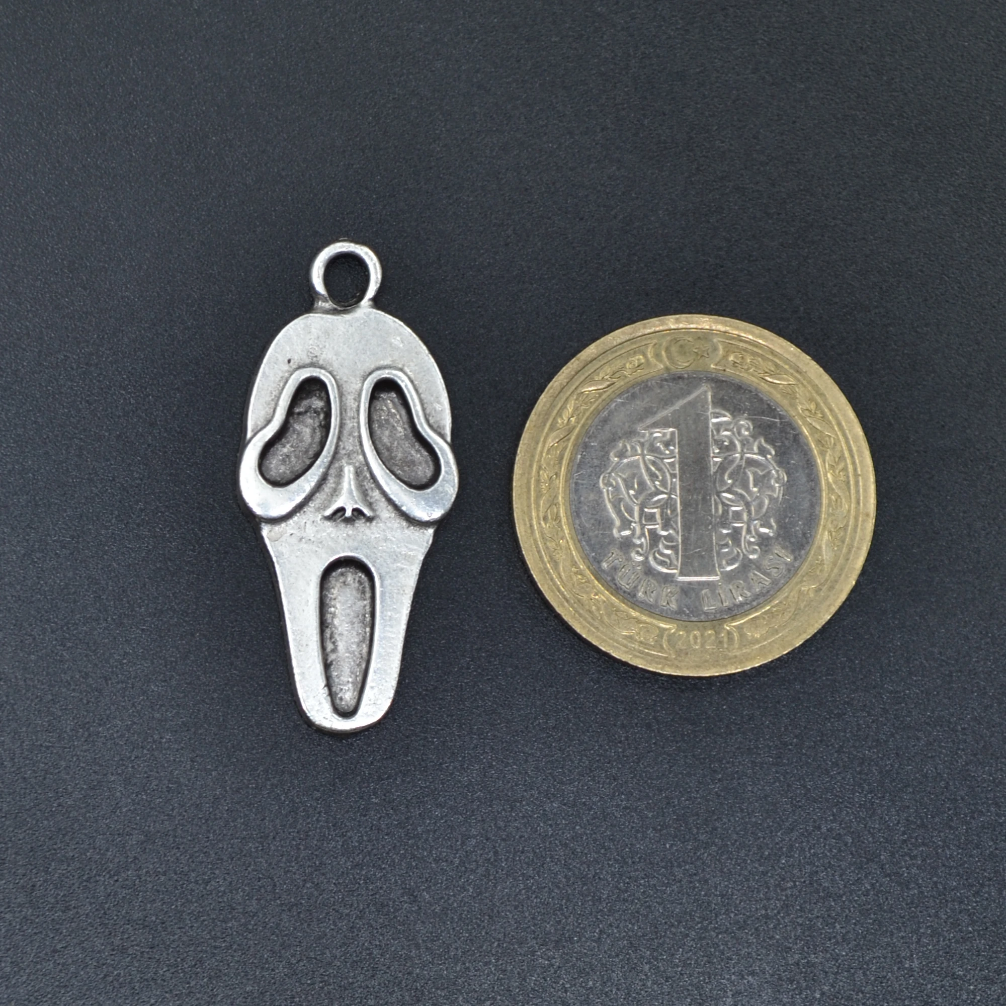 Scream - Çığlık Kolye - Gümüş ( Silver ) Renk - 60 cm Düz Ezme Zincir Kolye