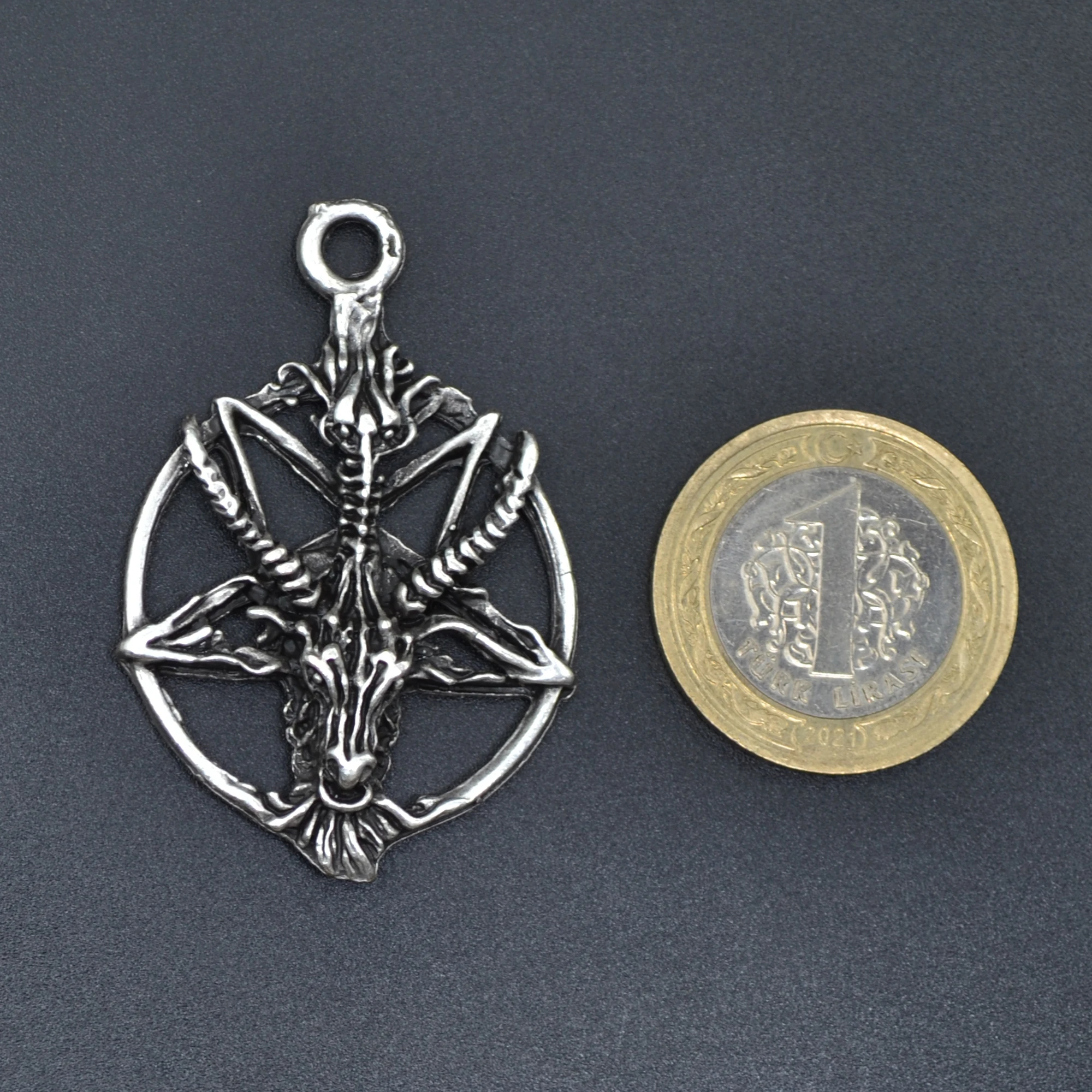 Pentagram Yıldızı Keçi Kafası Kolye Ucu - Gümüş ( Silver ) Renk