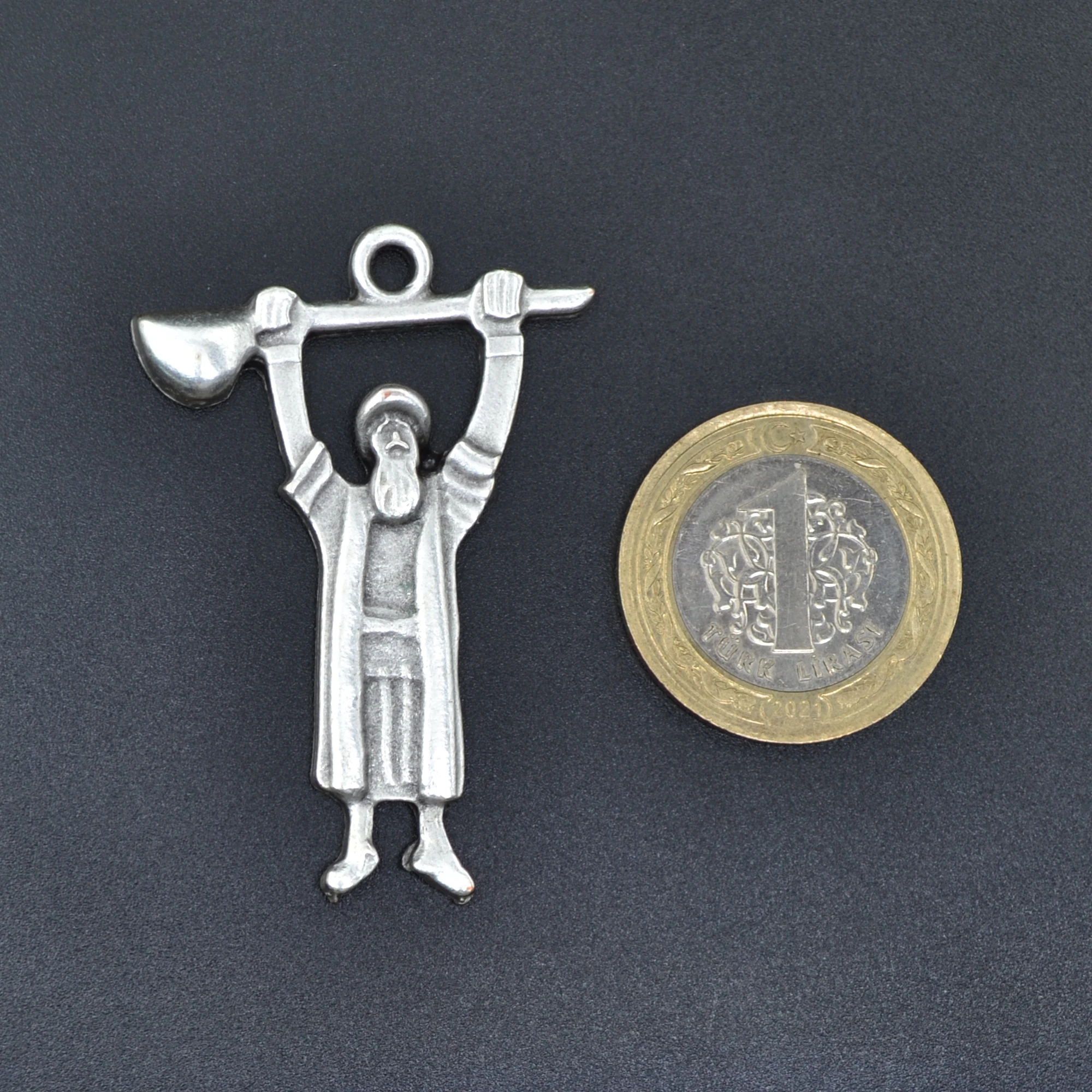 Pir Sultan Abdal Kolye - Gümüş ( Silver ) Renk - 60 cm Düz Ezme Zincir Kolye