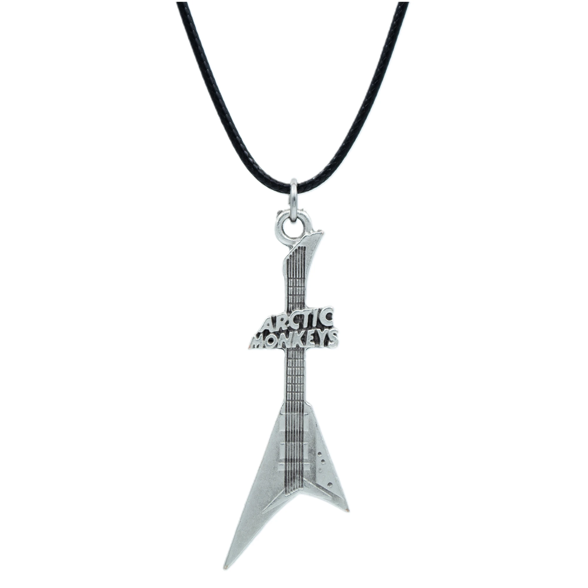 Arctic Monkeys Elektro Gitar Kolye - Gümüş ( Silver ) Renk - 60 cm Deri İp Kolye