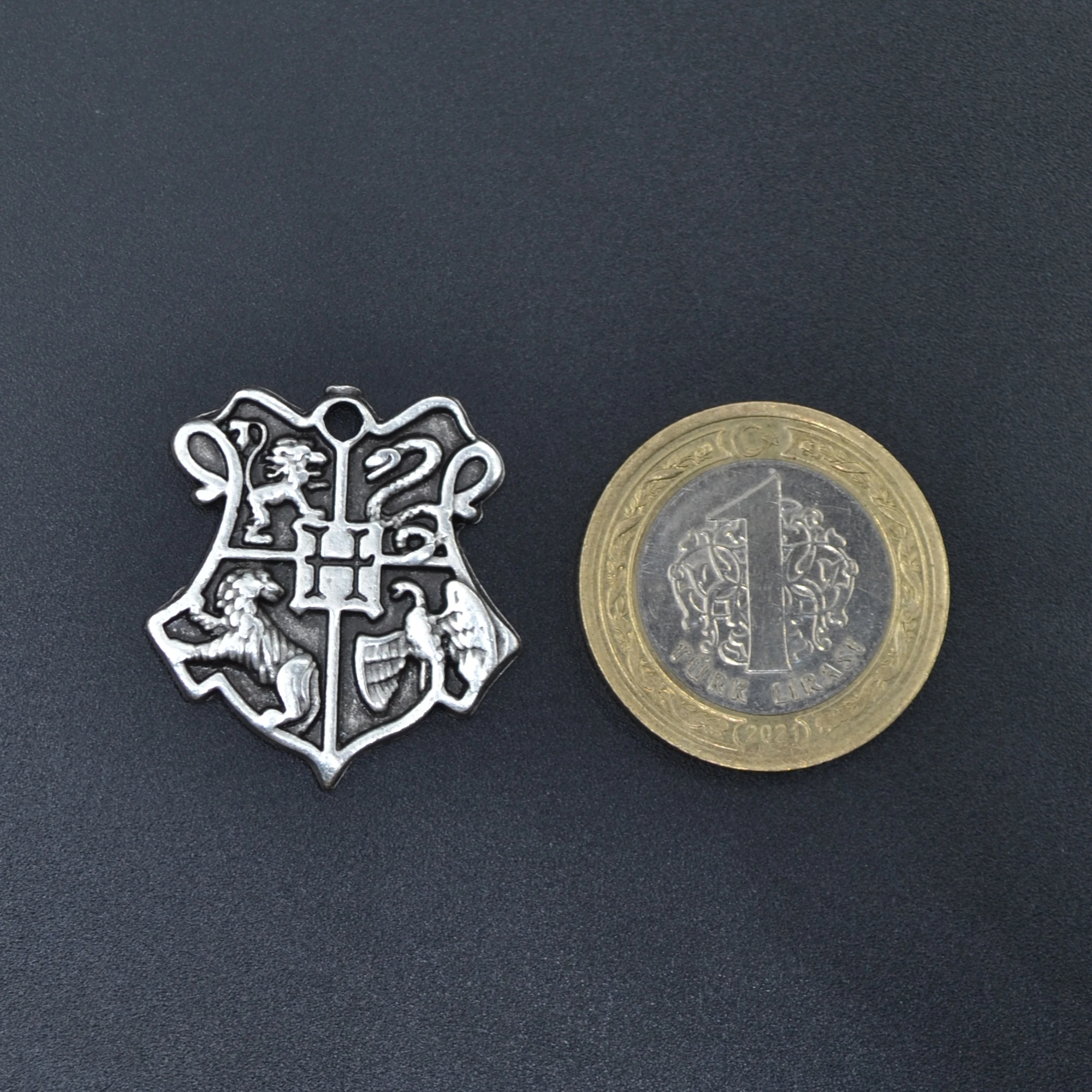 Hogwarts Sembol Harry Potter Kolye - Gümüş ( Silver ) Renk - 60 cm Düz Ezme Zincir Kolye