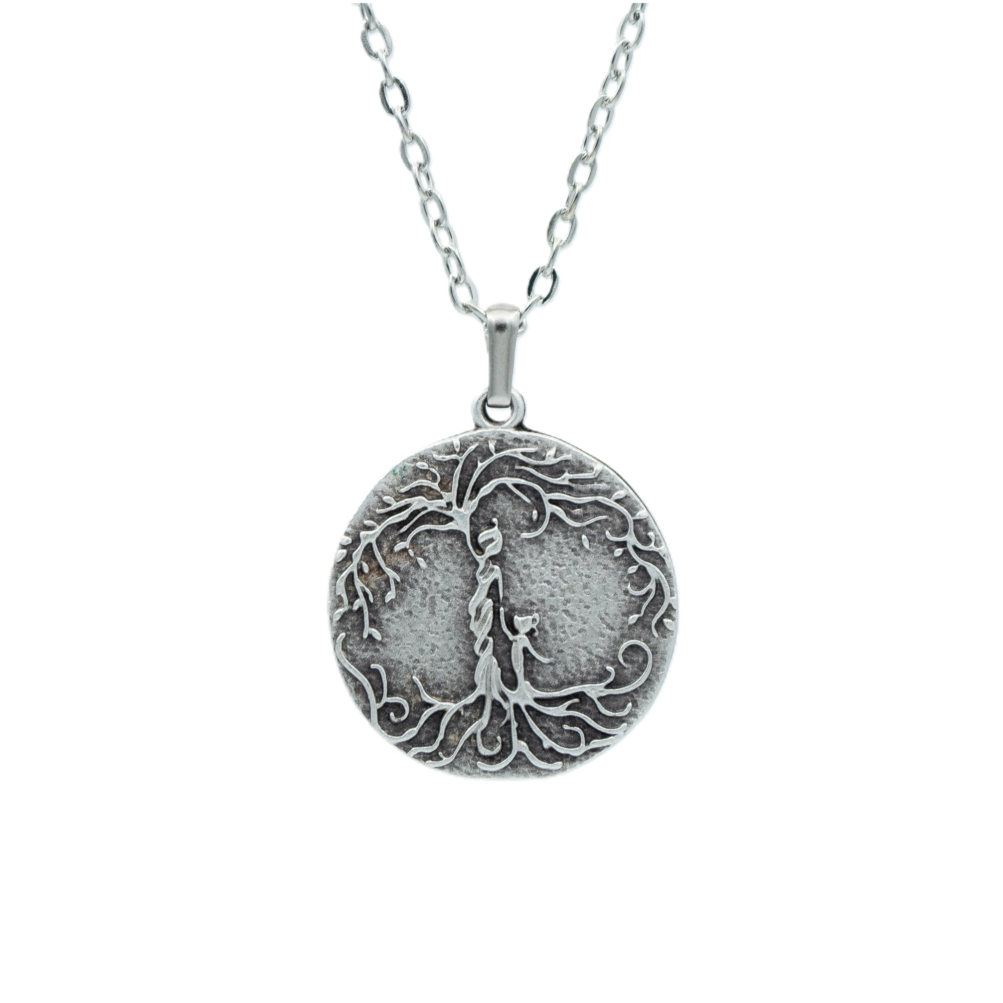 Hayat Ağacı - Anne Çocuk Kolye - Gümüş ( Silver ) Renk - 60 cm Düz Ezme Zincir Kolye