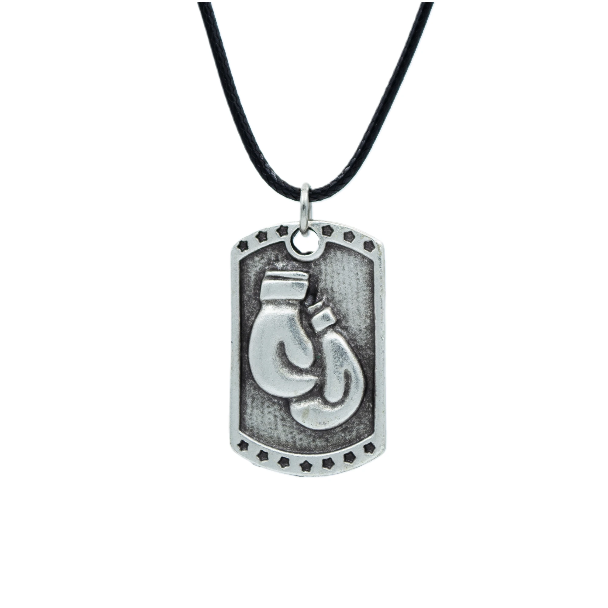 Boks Eldiveni Künye Kolye - Gümüş ( Silver ) Renk - 60 cm Deri İp Kolye