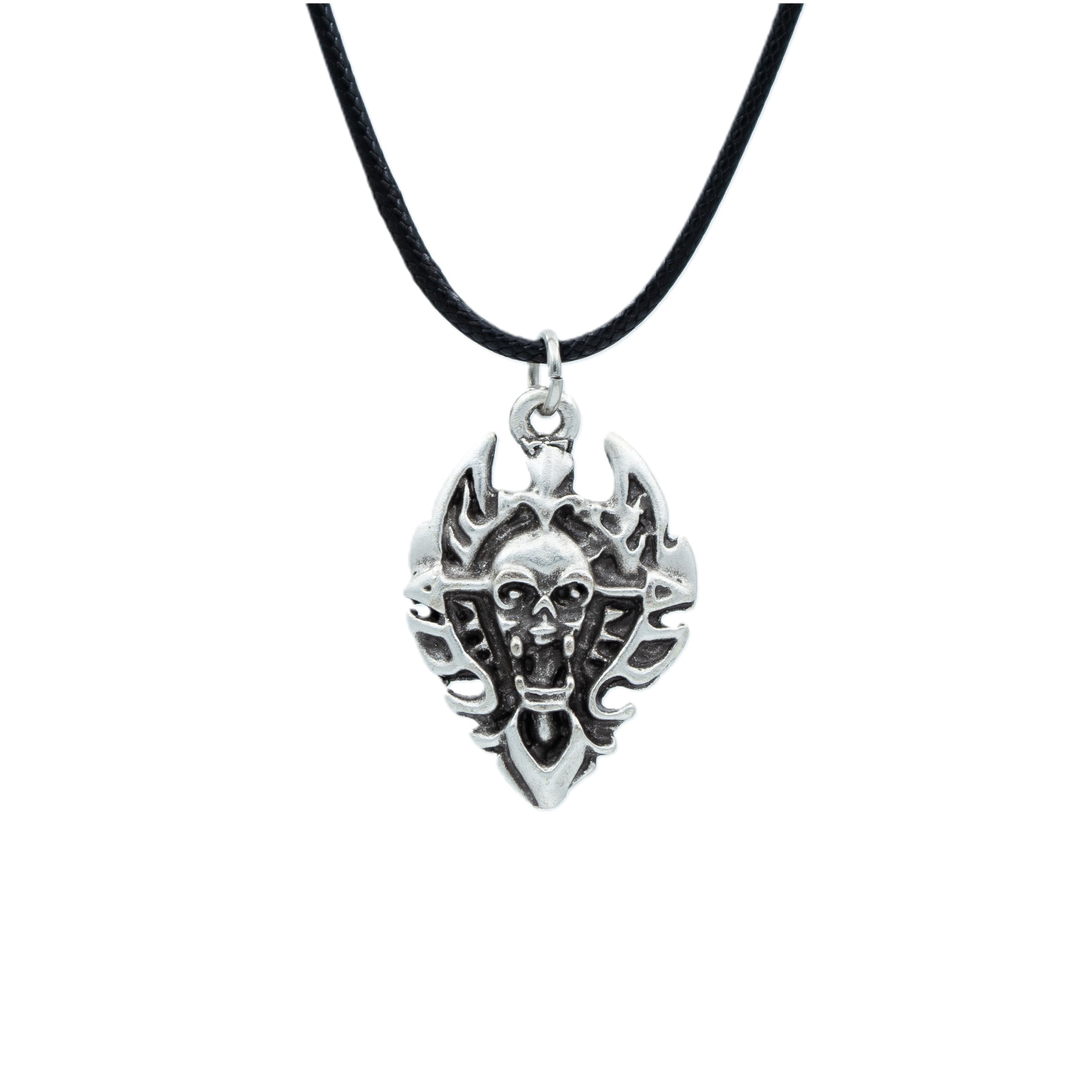 Diablo Kalkan Kolye - Gümüş ( Silver ) Renk - 60 cm Deri İp Kolye