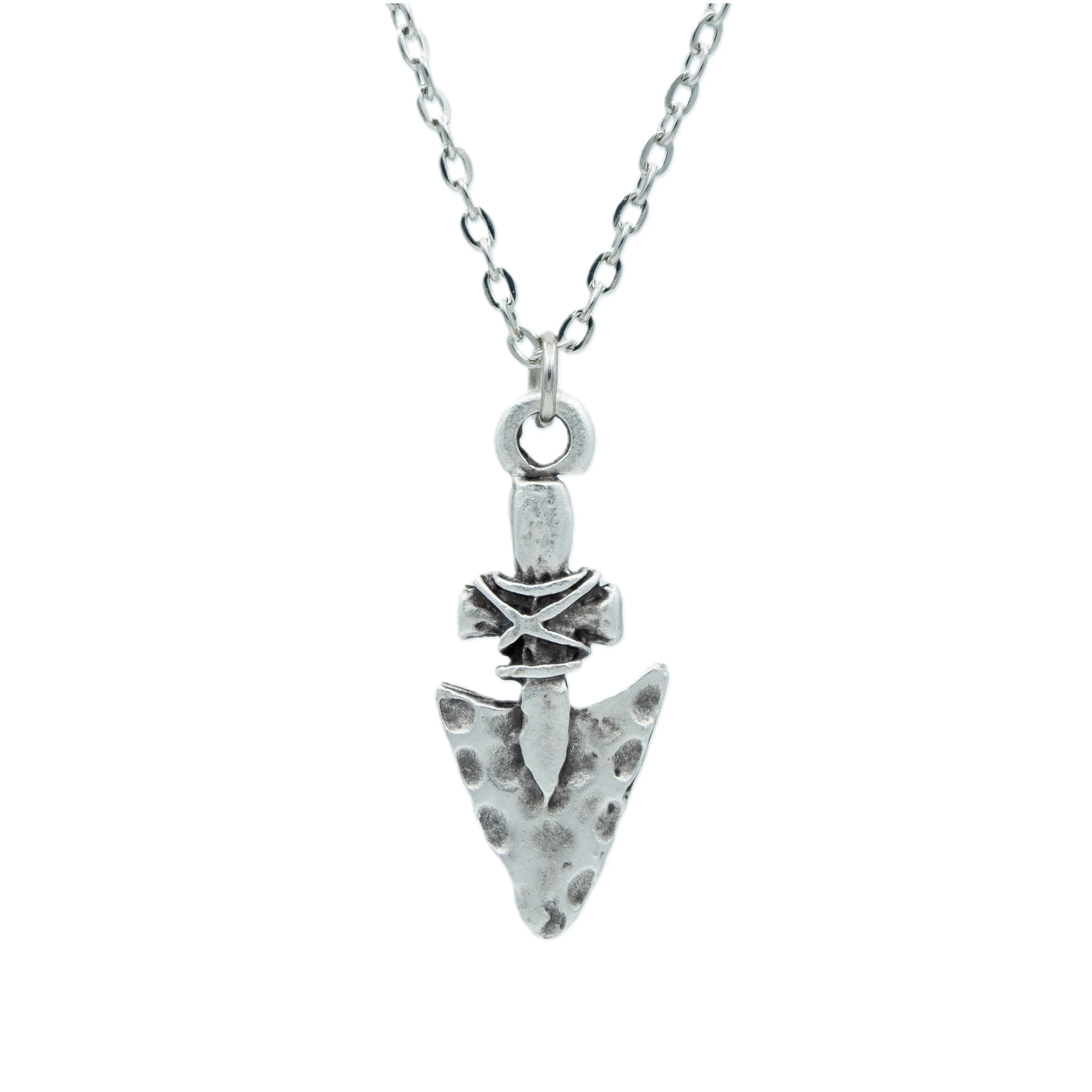 Antik Ok Ucu Şeklinde Kolye - Gümüş ( Silver ) Renk - 60 cm Düz Ezme Zincir Kolye