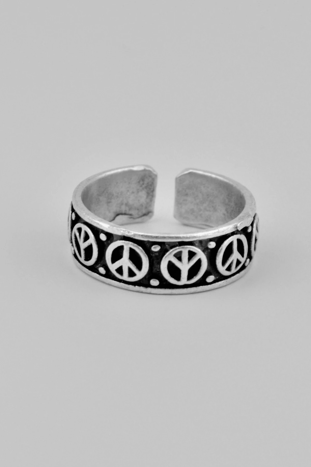 Peace Barış Sembol Alyans Gümüş Kaplama Ayarlamalı Kadın Erkek Yüzük