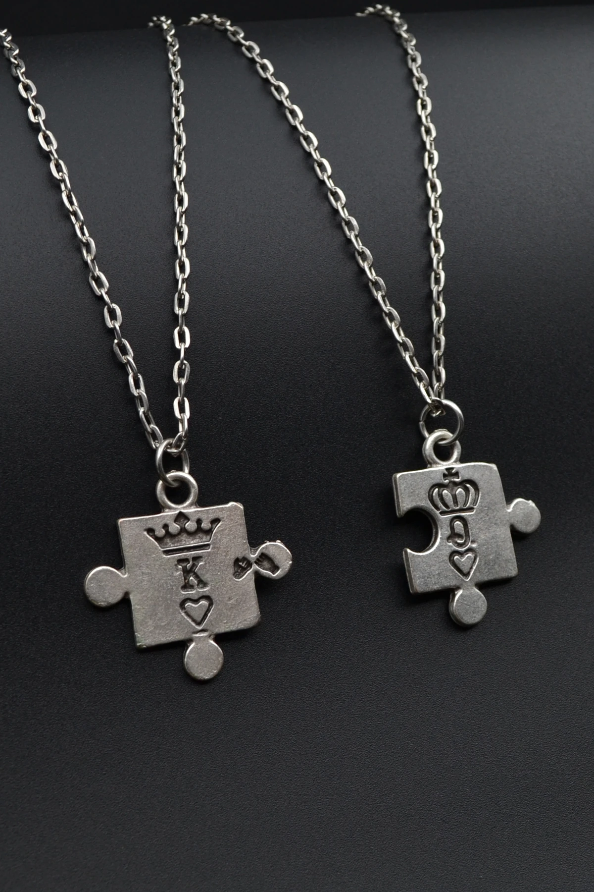 2'li Puzzle - Queen - King - Sevgili Erkek Kadın Kolye Seti