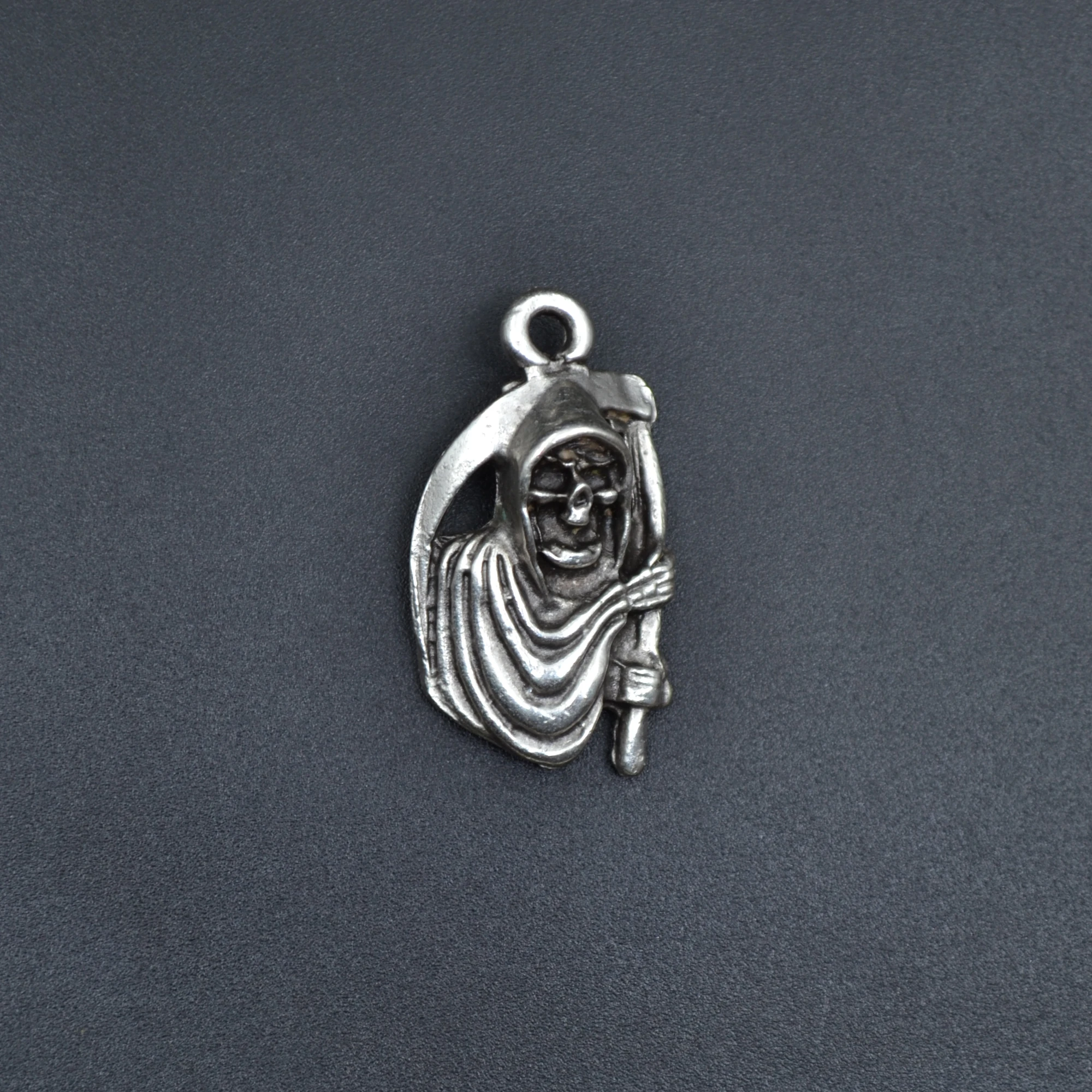 Tırpanlı Azrail Kolye - Gümüş ( Silver ) Renk - 60 cm Düz Ezme Zincir Kolye