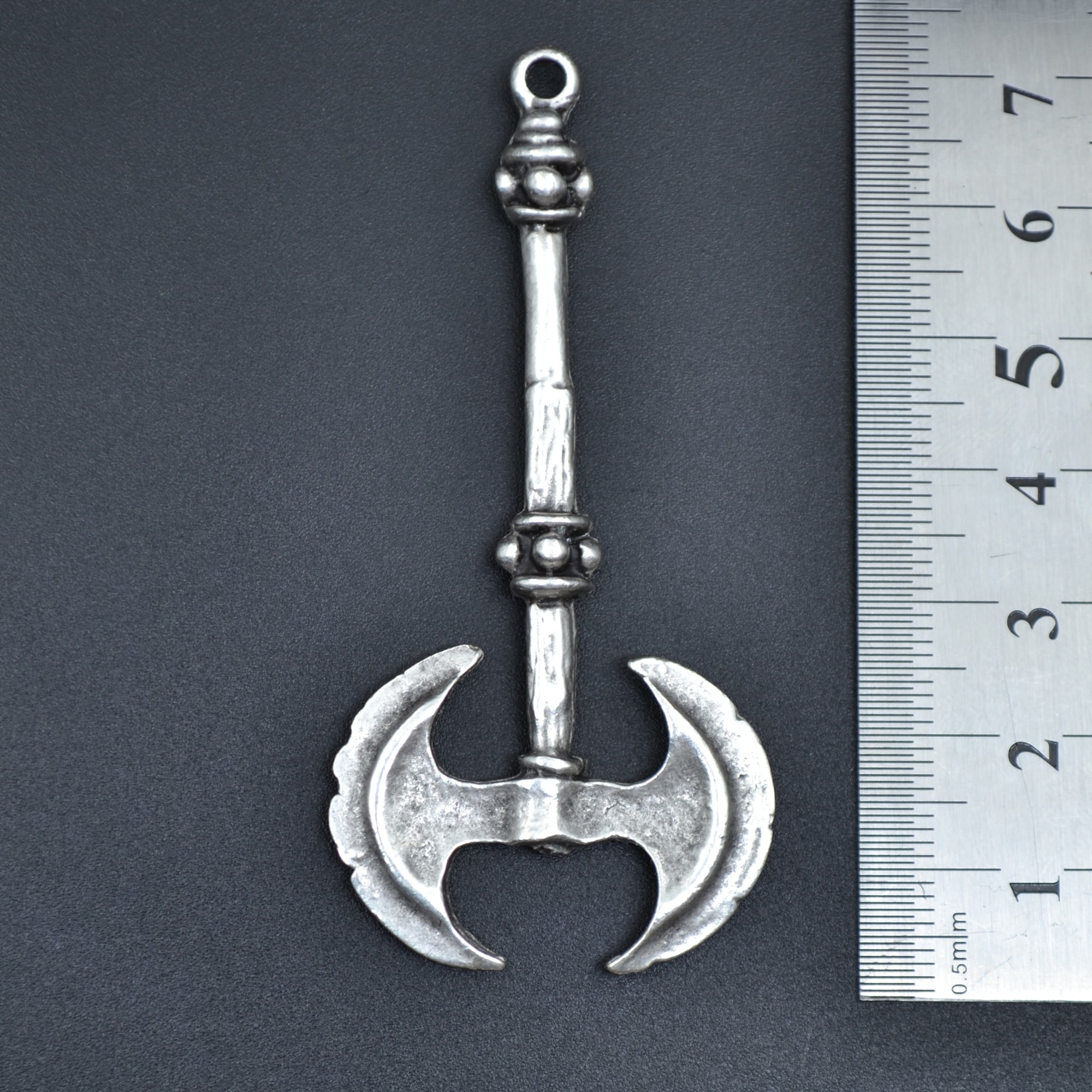 Çift Taraflı Savaşçı Balta Kolye Ucu - Gümüş ( Silver ) Renk