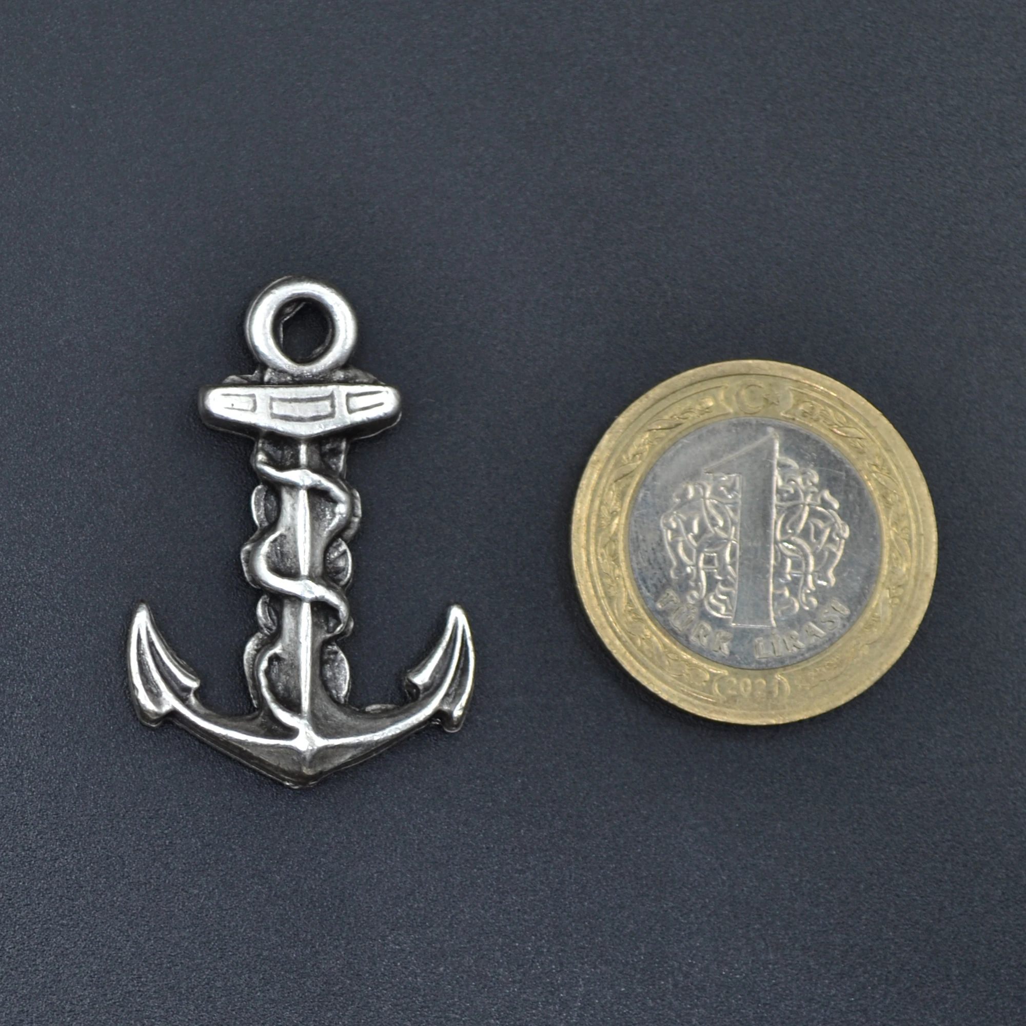 Gemi Çapası Kolye - Gümüş ( Silver ) Renk - 60 cm Örme Zincir Kolye