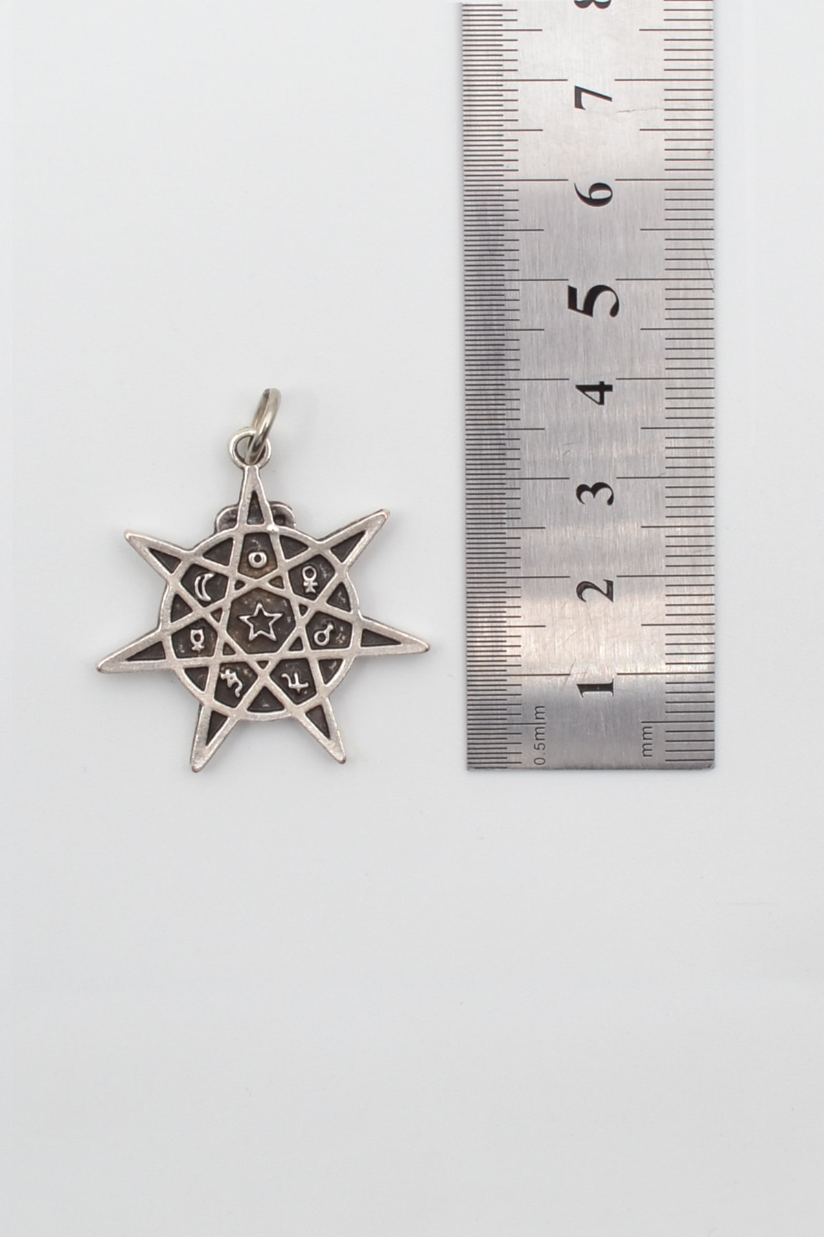 Astroloji 7 Nokta Yıldız Kolye - Gümüş ( Silver ) Renk - 60 cm Örme Zincir Kolye