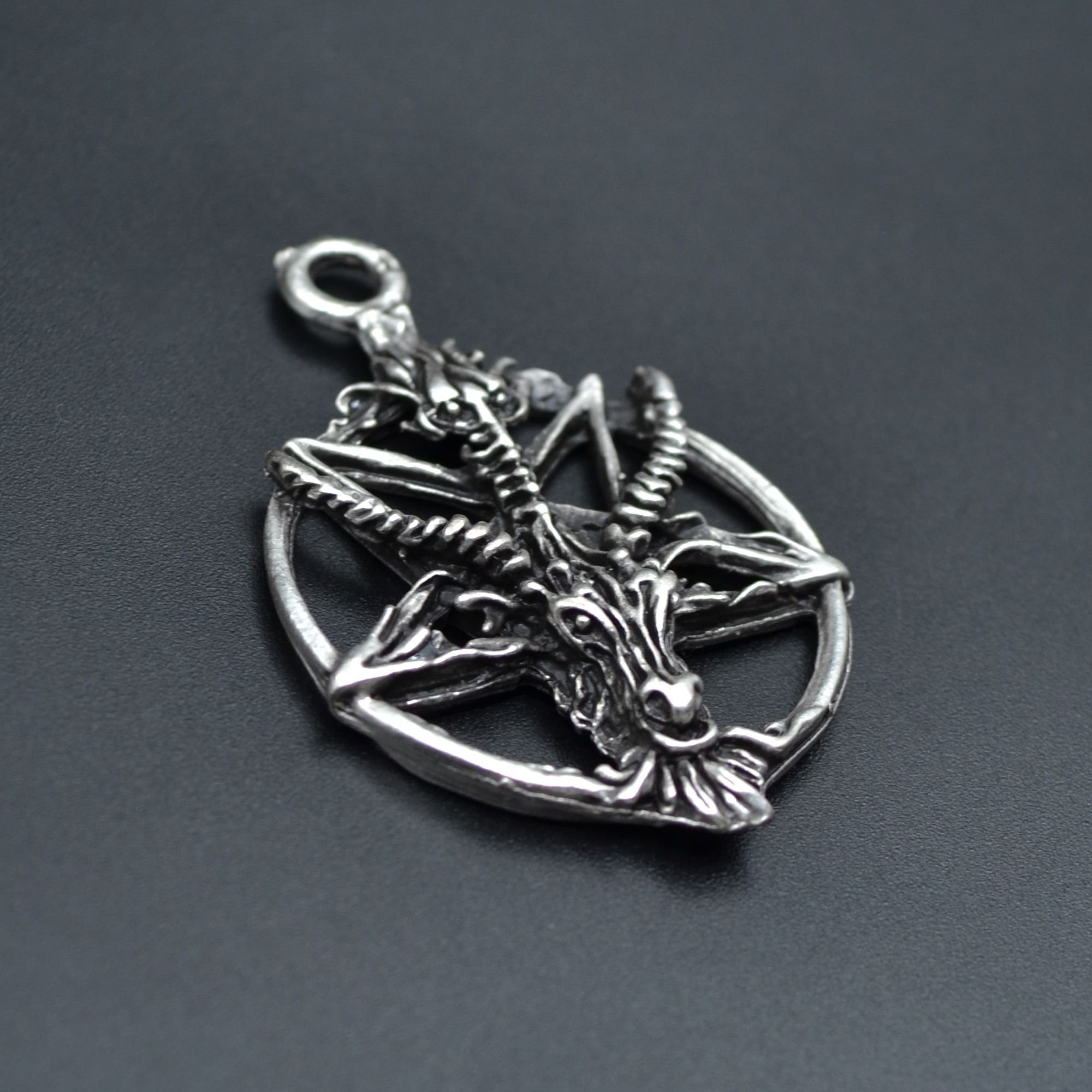 Pentagram Yıldızı Keçi Kafası Kolye - Gümüş ( Silver ) Renk - 60 cm Düz Ezme Zincir Kolye