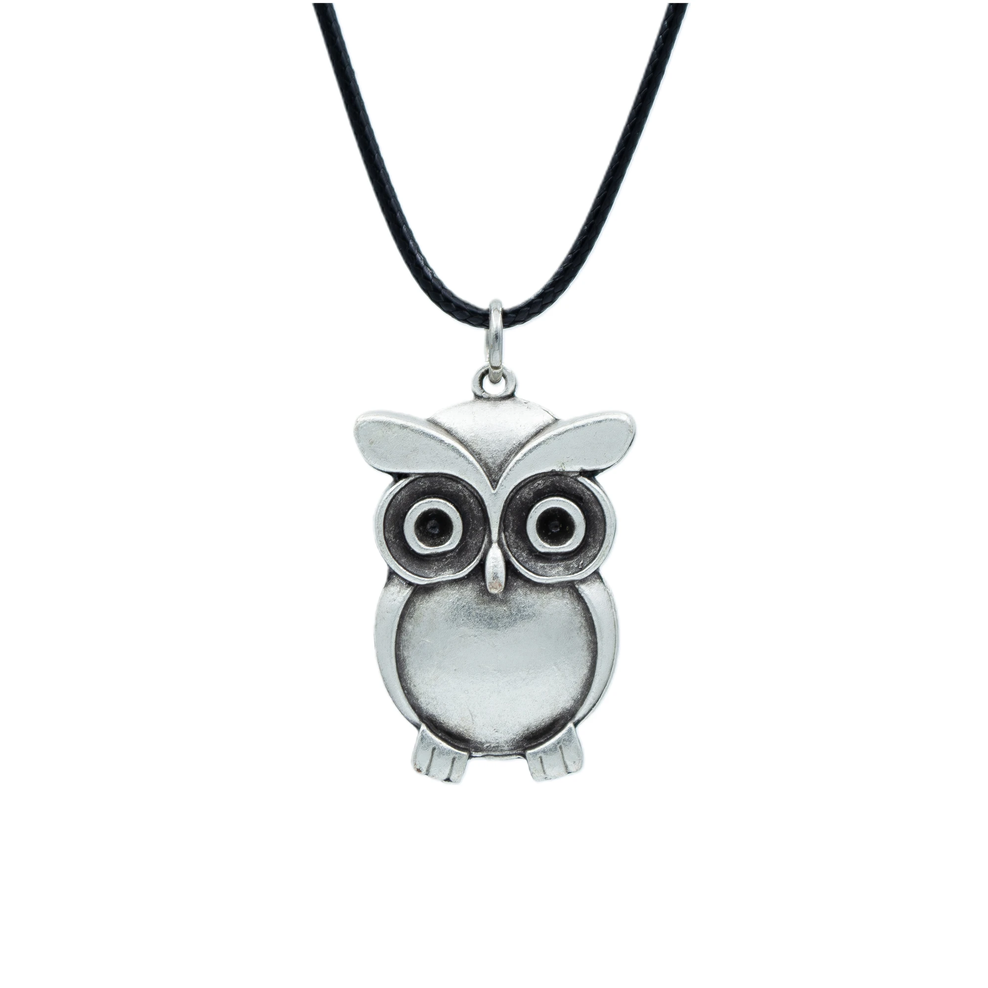 Baykuş Kolye - Gümüş ( Silver ) Renk - 60 cm Deri İp Kolye