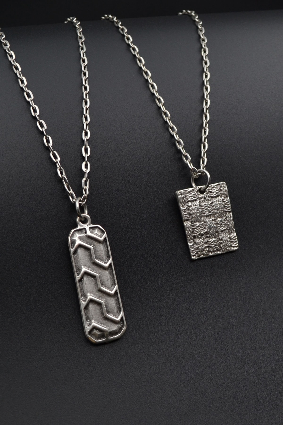 2'li Desenli Levha - Desenli Bar Erkek Kadın Kolye Seti