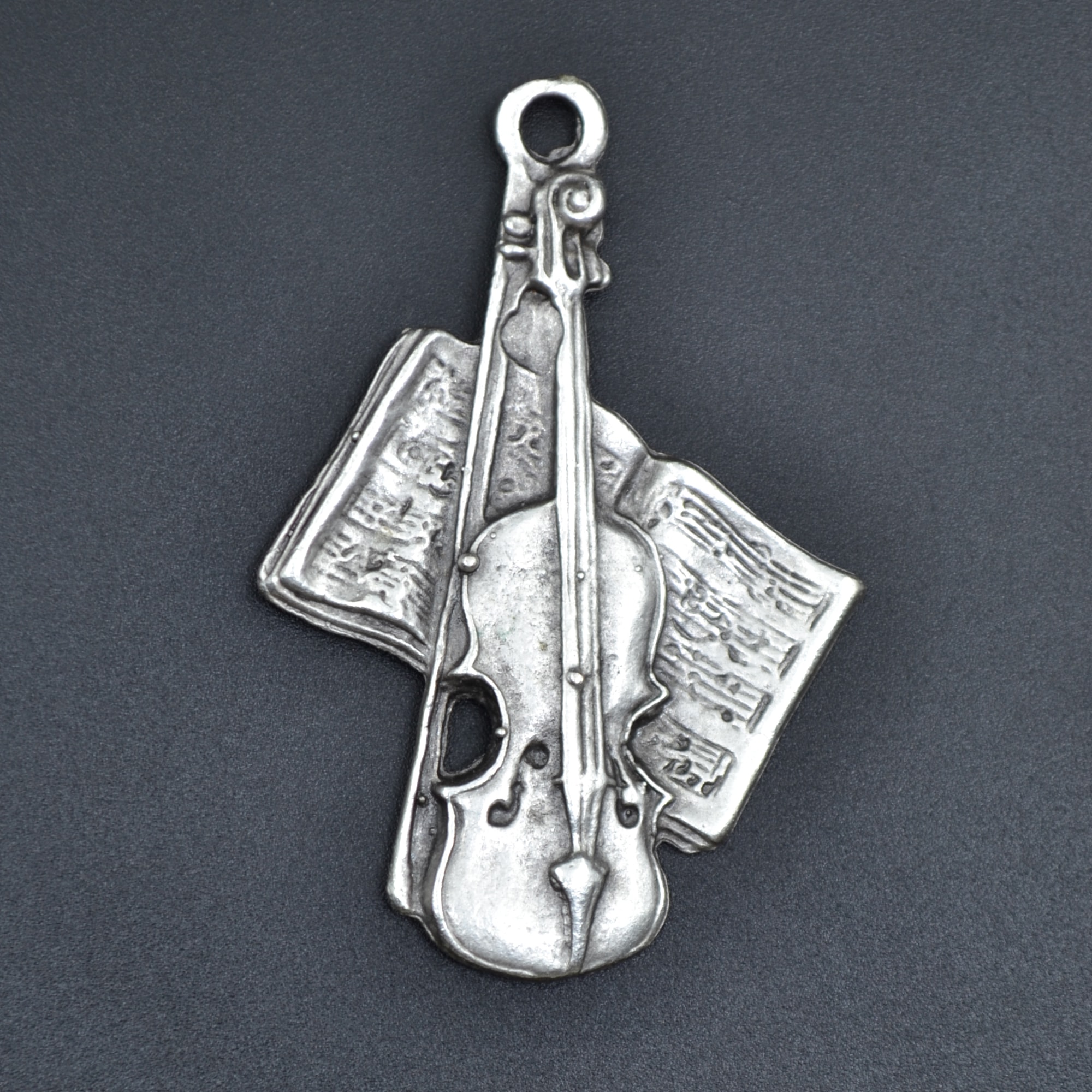 Keman - Nota Defteri Kolye - Gümüş ( Silver ) Renk - 60 cm Düz Ezme Zincir Kolye