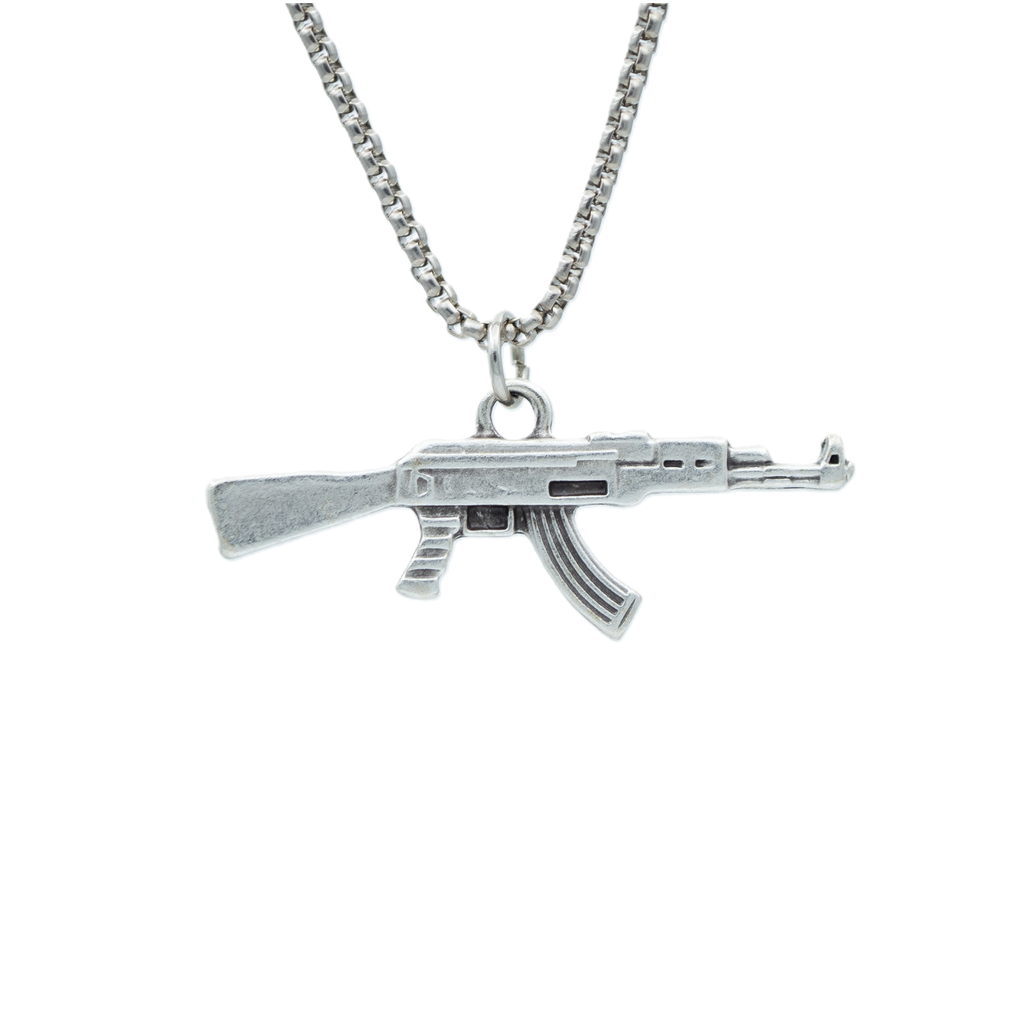 Pubg Keleş Ak-47 Kalaşnikof Kolye - Gümüş ( Silver ) Renk - 60 cm Örme Zincir Kolye