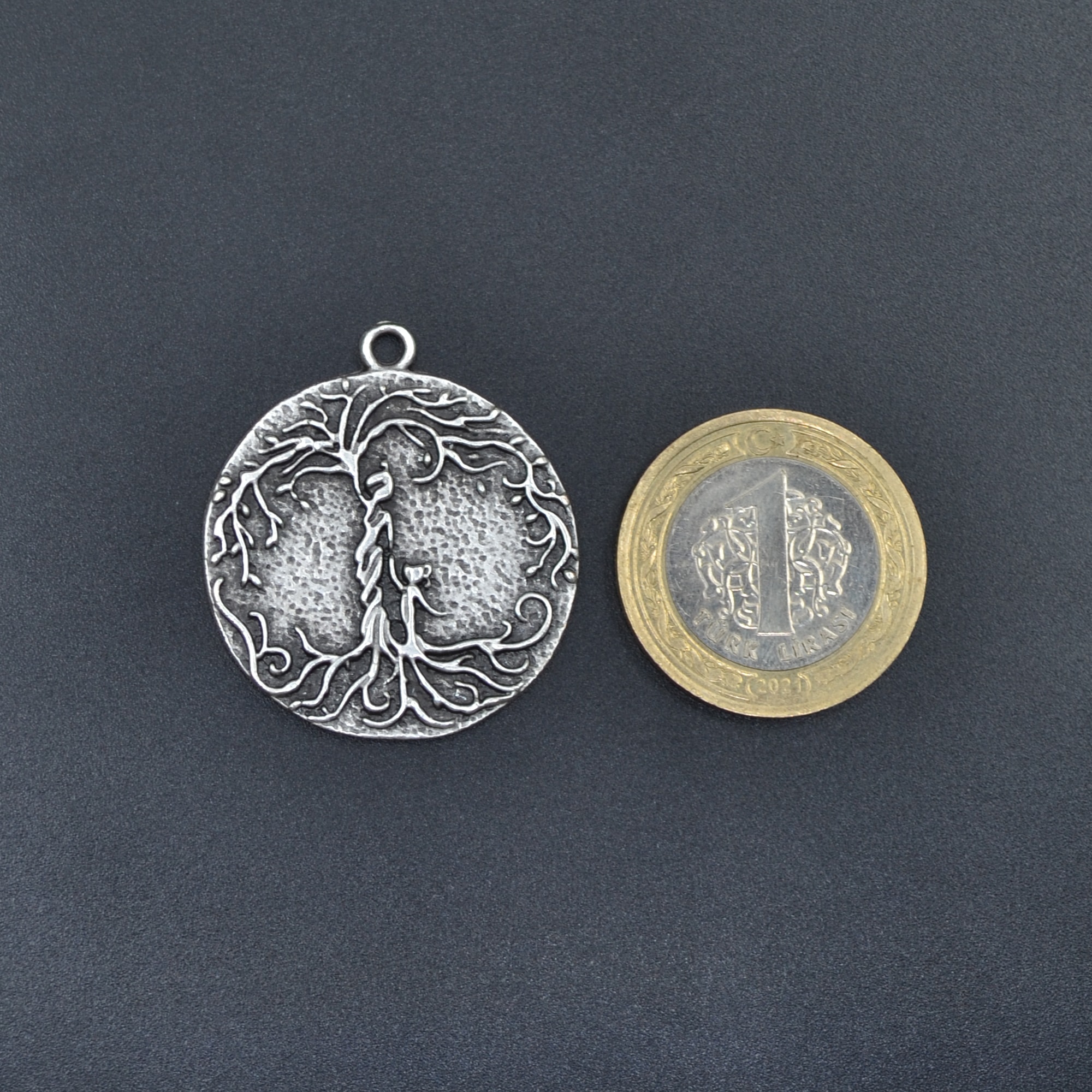 Hayat Ağacı - Anne Çocuk Kolye - Gümüş ( Silver ) Renk - 60 cm Deri İp Kolye