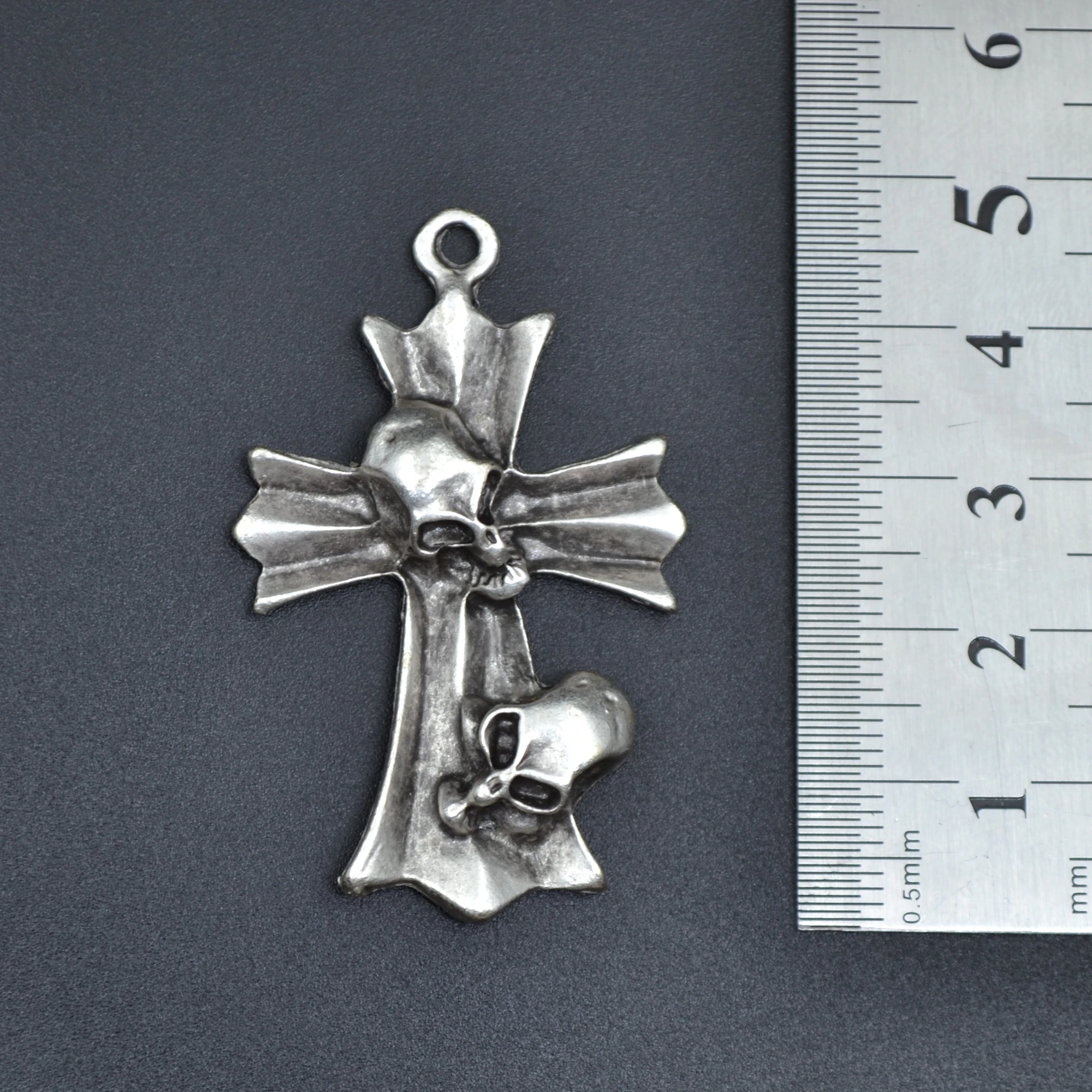 Kuru Kafa Haç Kolye - Gümüş ( Silver ) Renk - 60 cm Düz Ezme Zincir Kolye